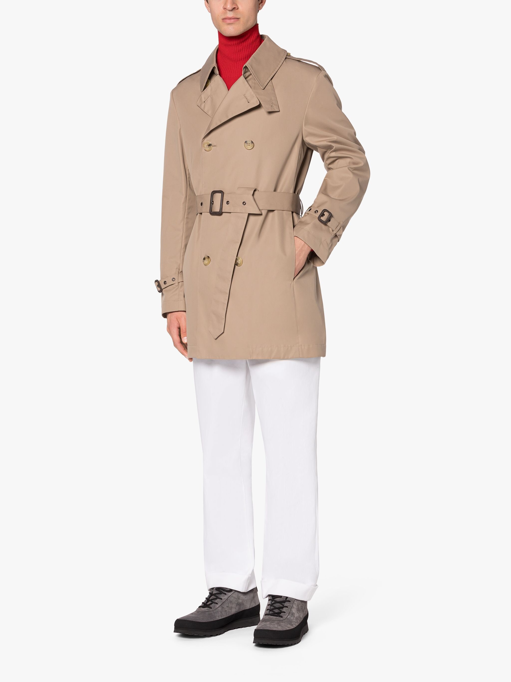 ST JOHN BEIGE GABARDINE COTTON SHORT TRENCH COAT - 4