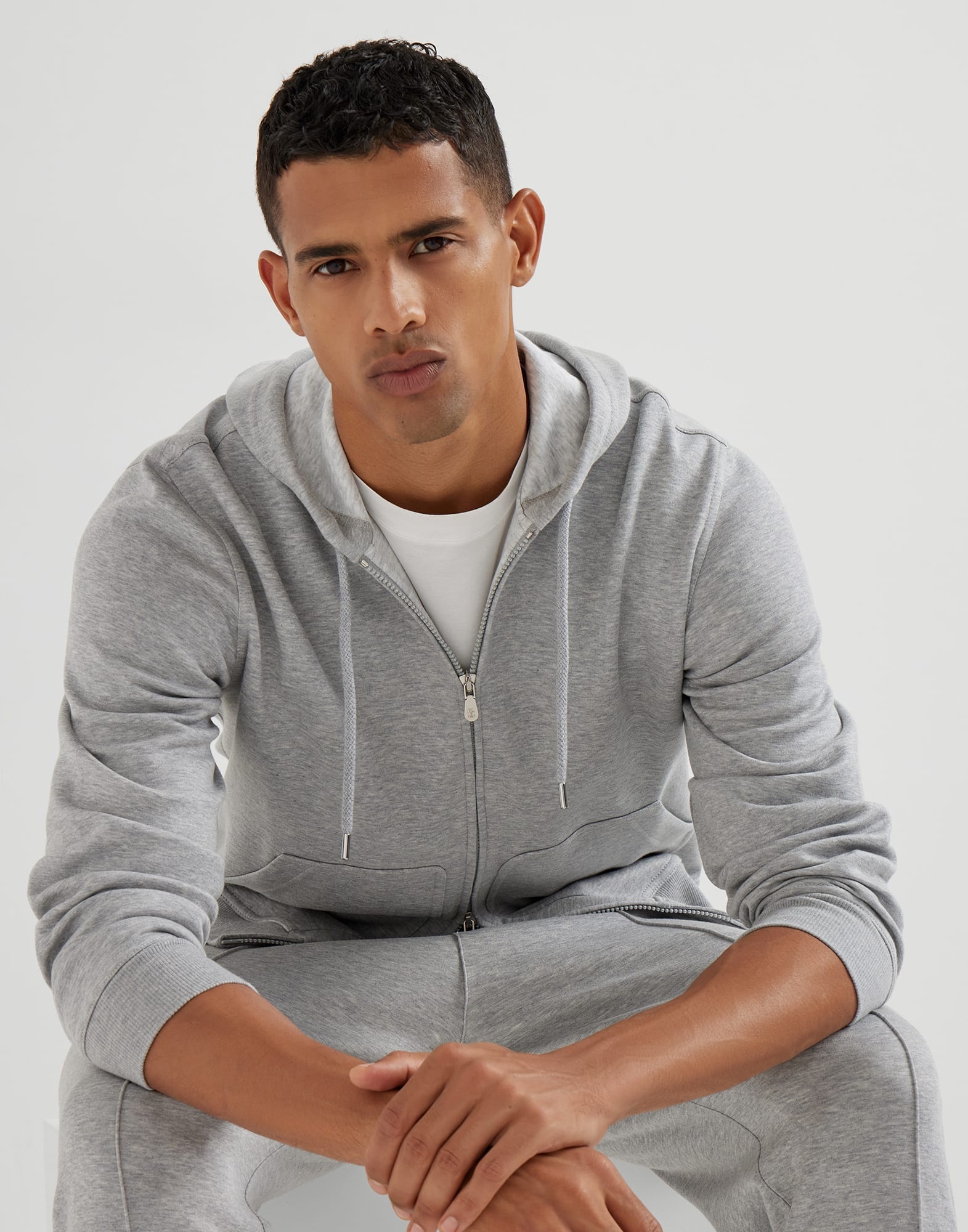 Cotton, cashmere and silk French terry double cloth hooded sweatshirt with zipper - 4