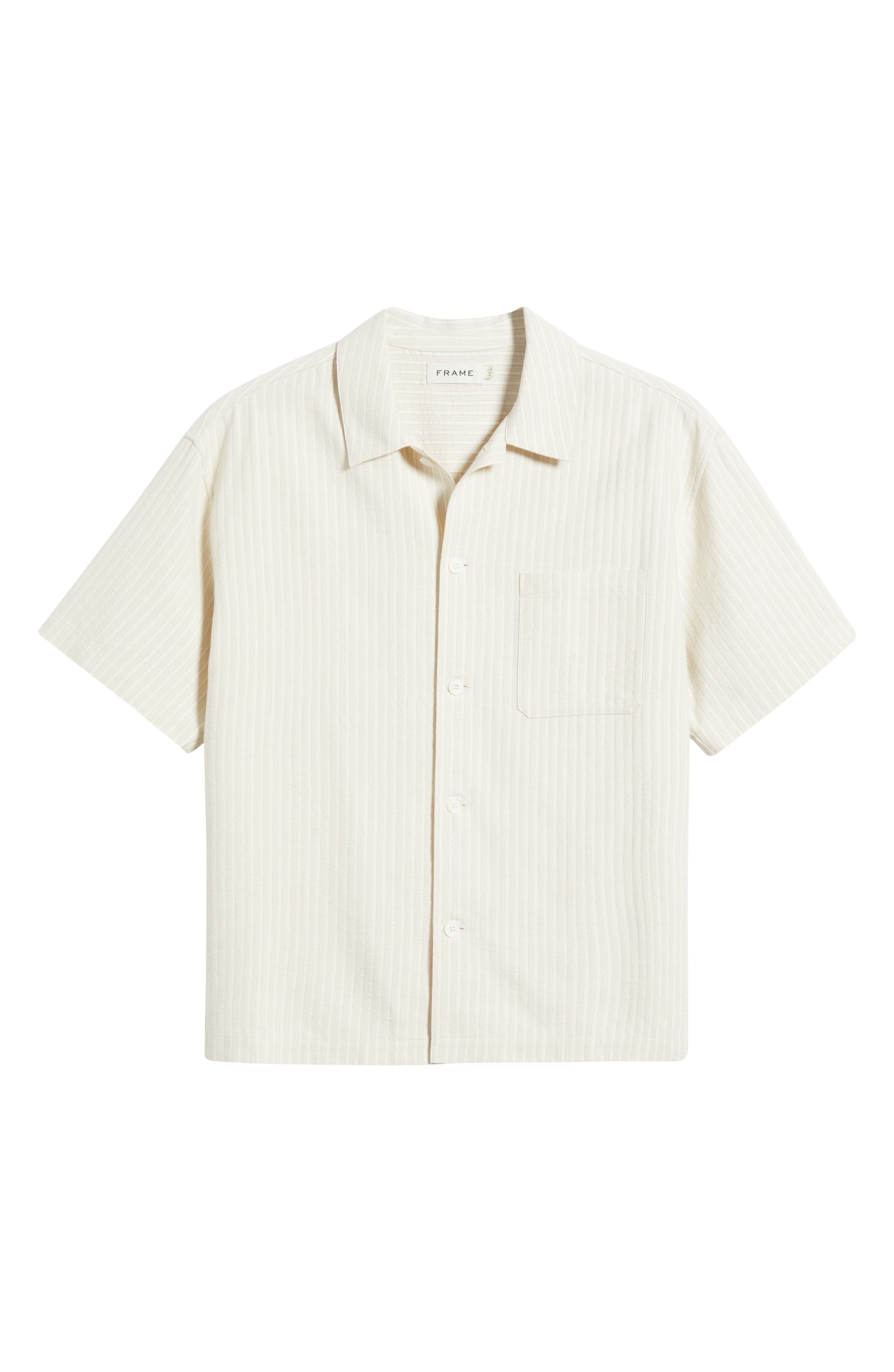 FRAME Jacquard Stripe Cotton Blend Camp Shirt in White Sand at Nordstrom - 6