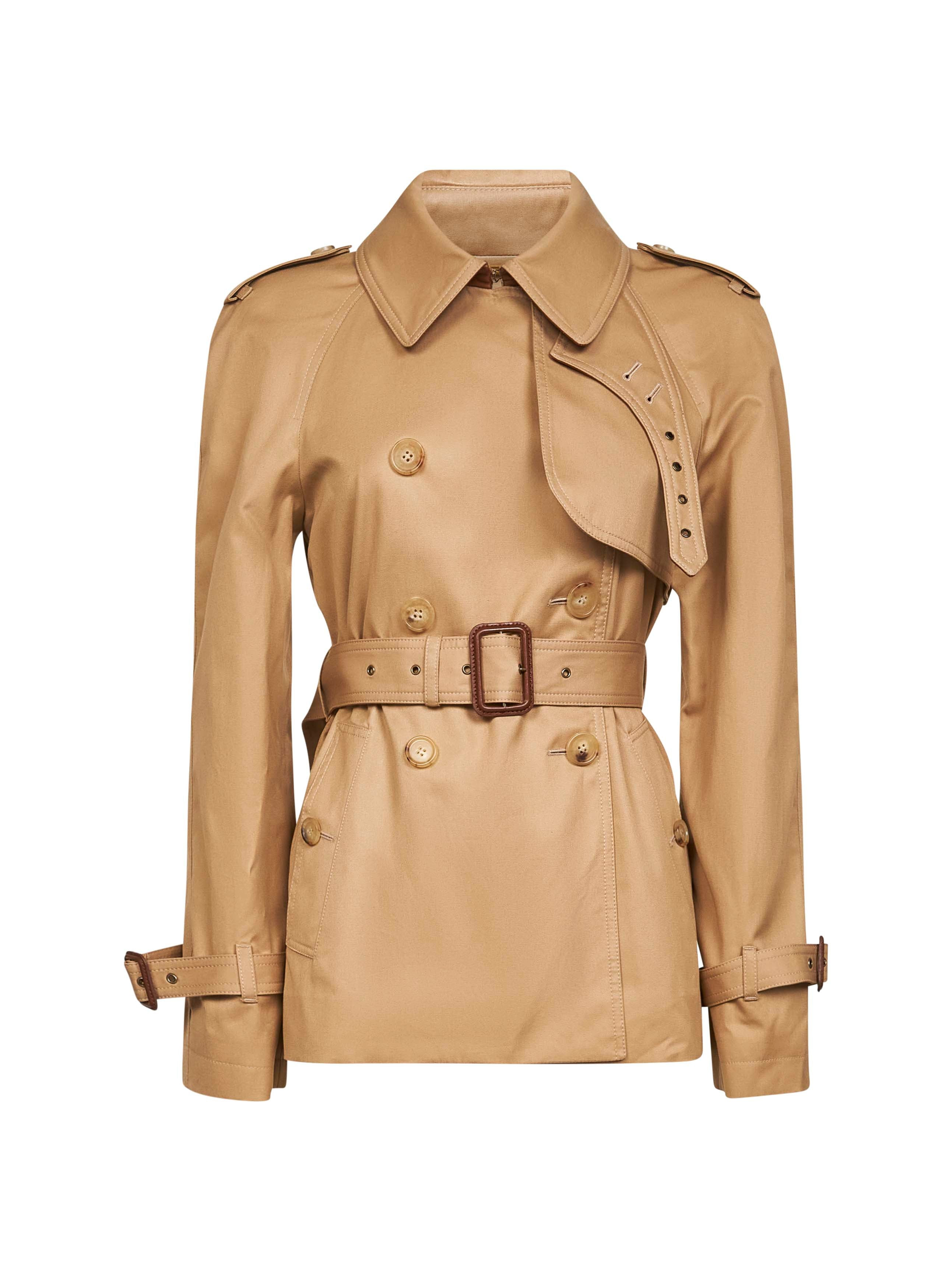 Beige cotton gabardine short trench coat - 1