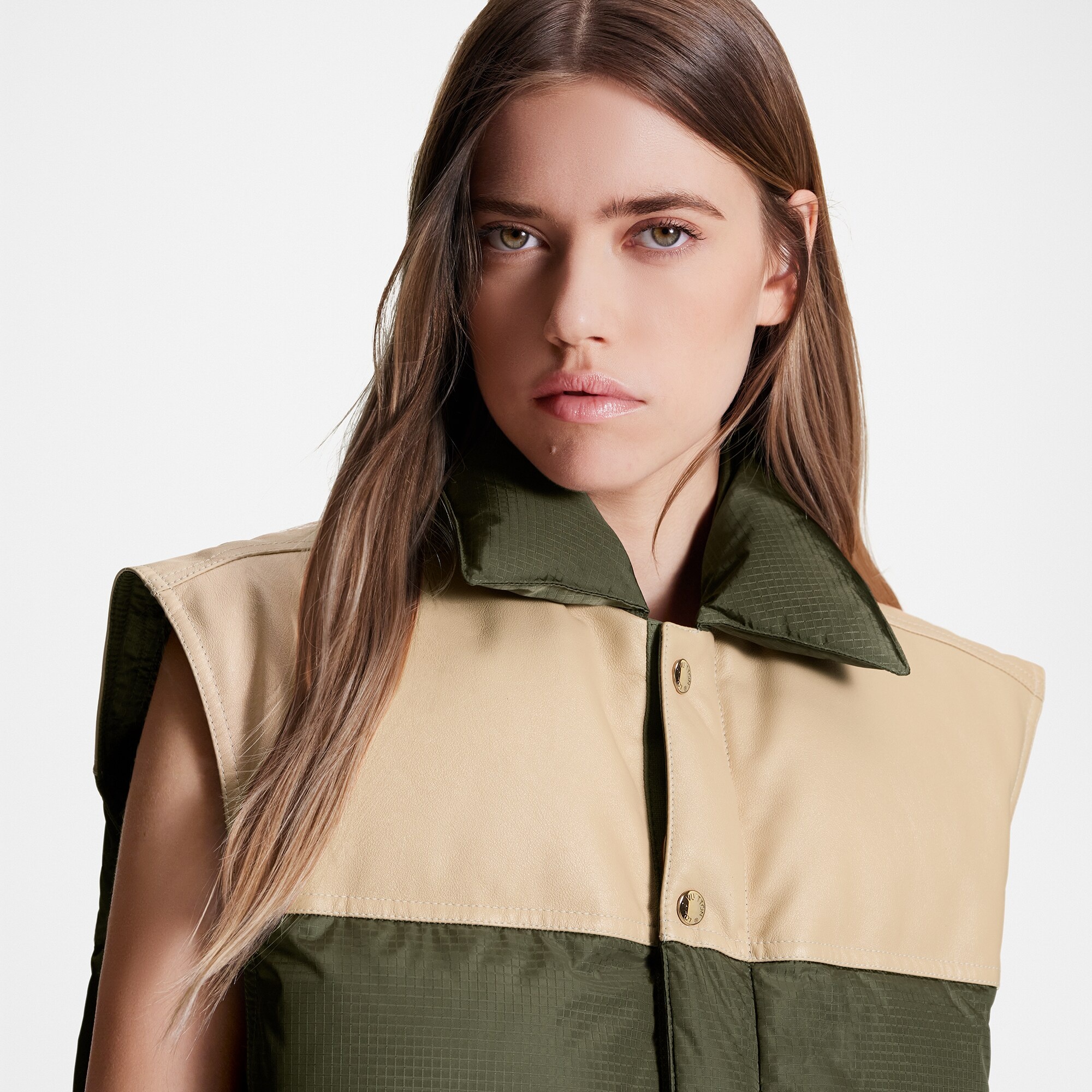 Leather Accent Sleeveless Puffer Jacket - 4