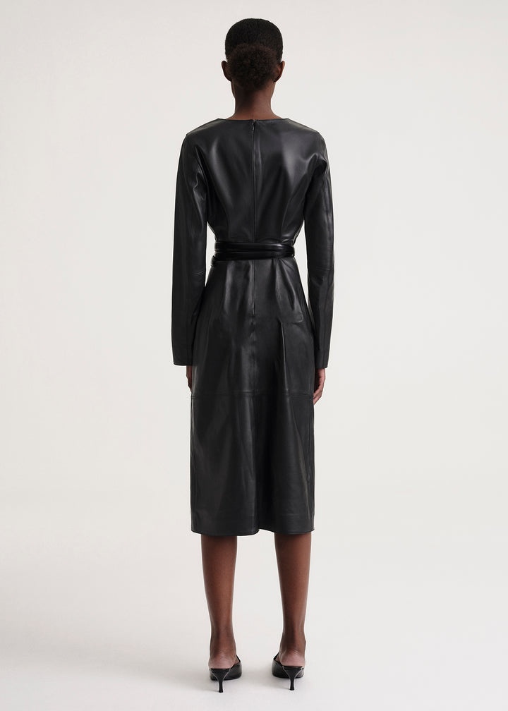 Panelled leather dress black - 4