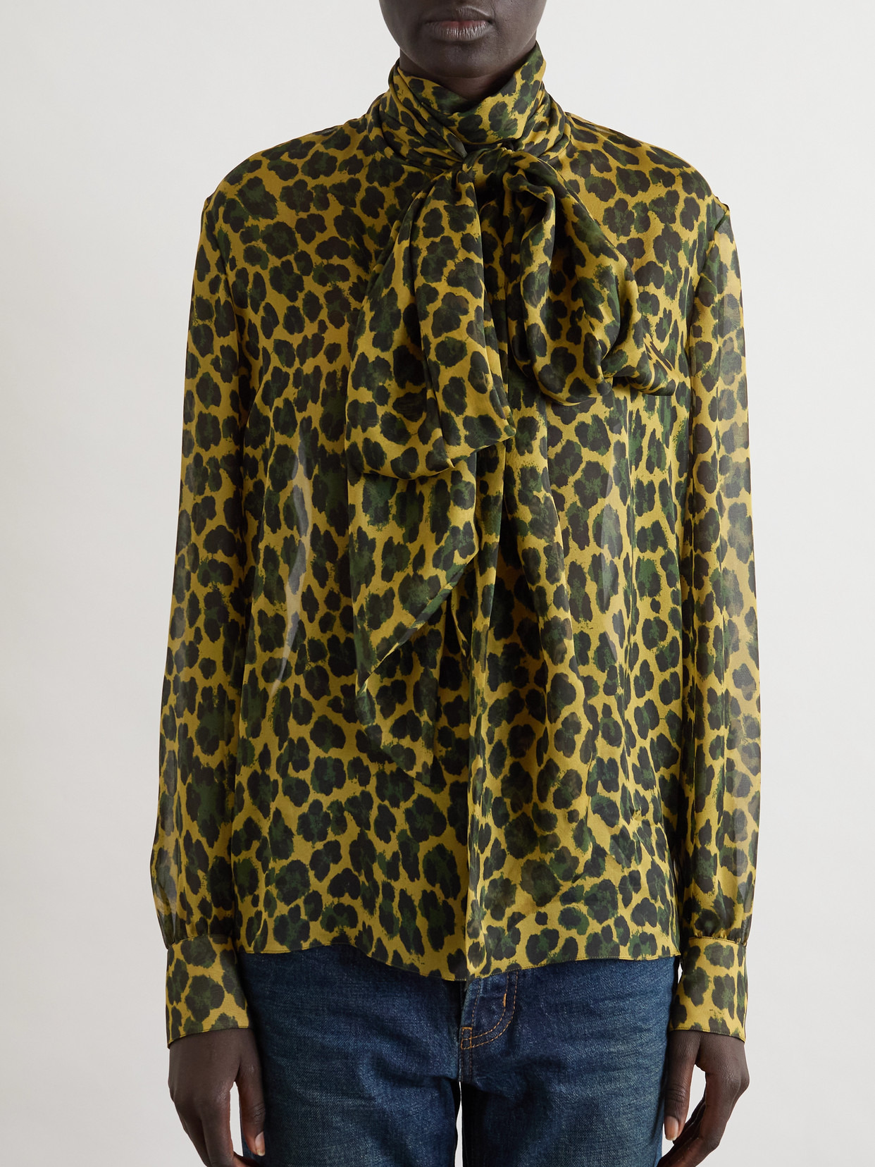 Pussy-bow Leopard-print Silk-mousseline Blouse - 4