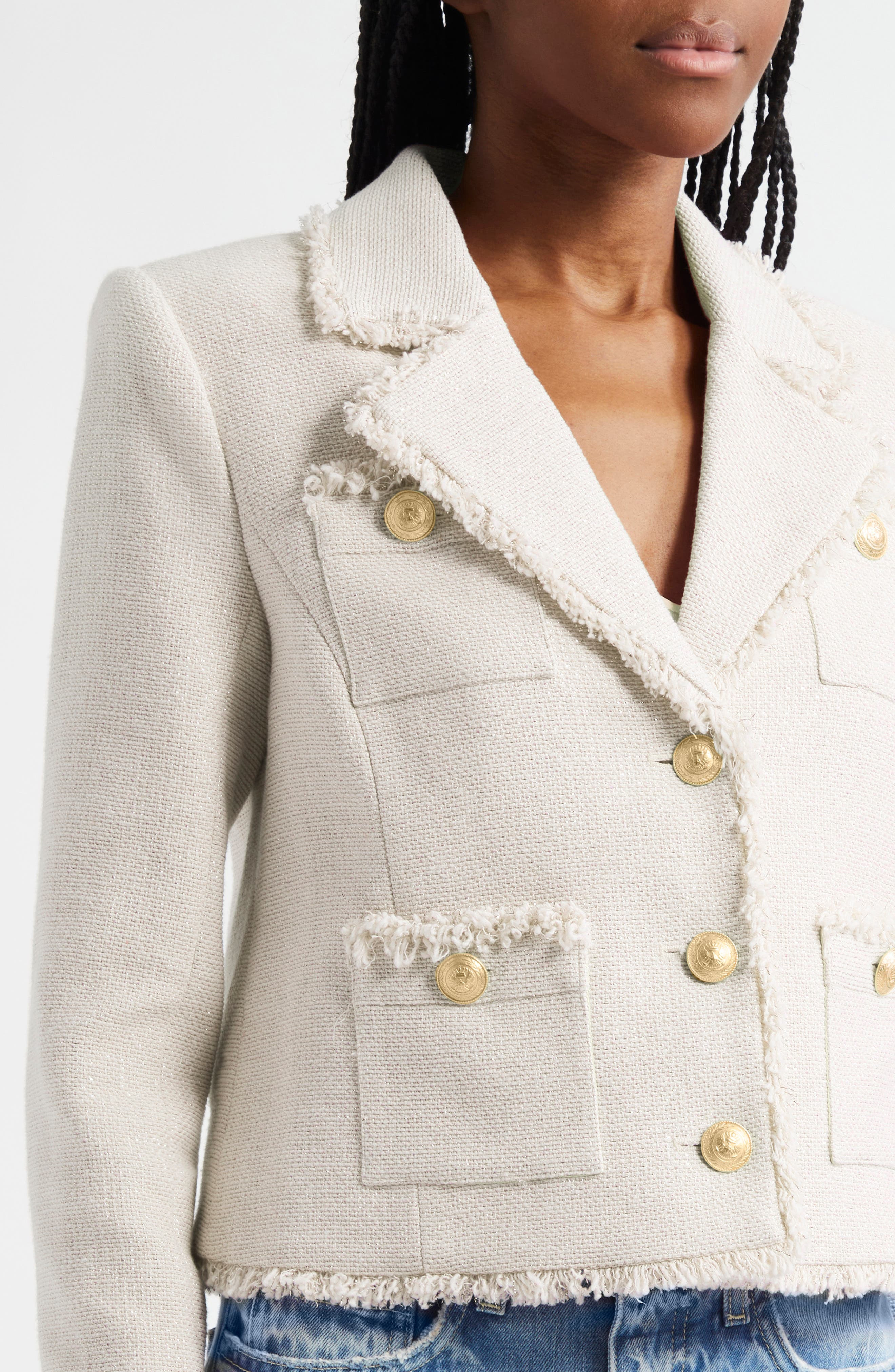 L'AGENCE Sylvia Metallic Blazer in Ivory/Light Gold at Nordstrom - 4