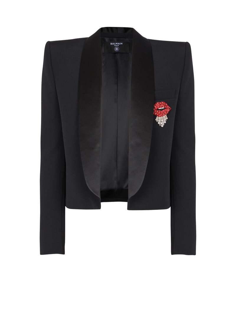 Cropped grain de poudre jacket with embroidered patch 1