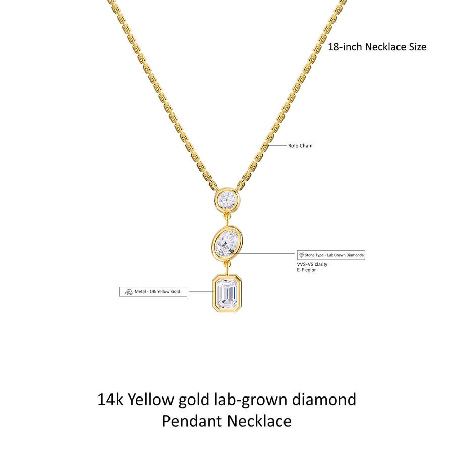 Diamond2Deal - Diamond2Deal 14k Yellow Gold 2.25 Ct Multi Shape Lab Grown Diamond Pendant Necklace 18" Chain VVS-VS - 2