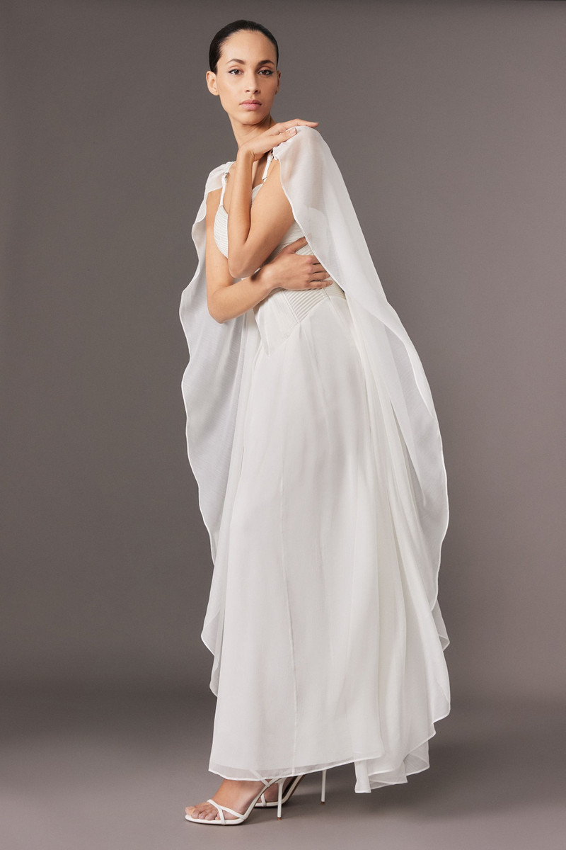 KAREN MILLEN Archive Collection - Corset Detail Georgette Cape Woven Maxi Dress outlook