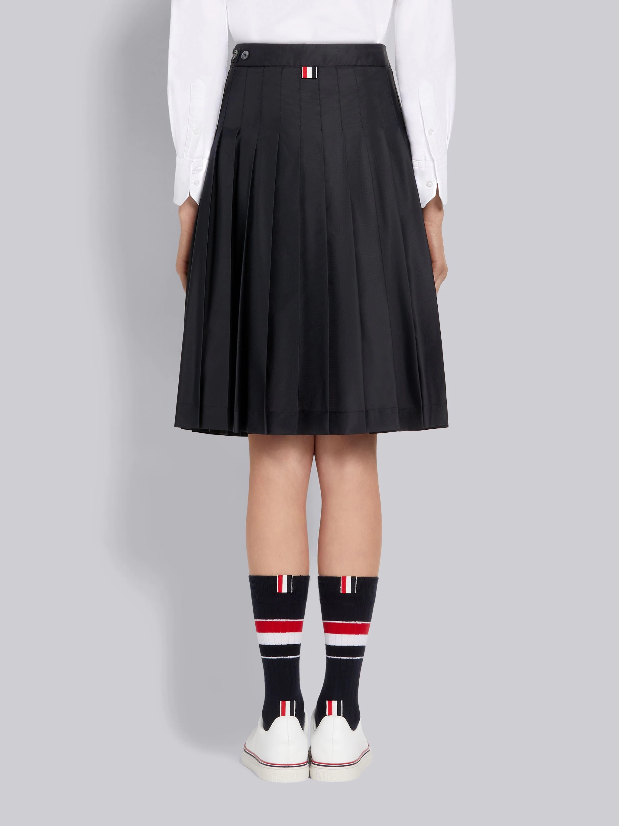 Navy Sheer Ripstop Cargo Pocket Knee Length Pleated Skirt - 3