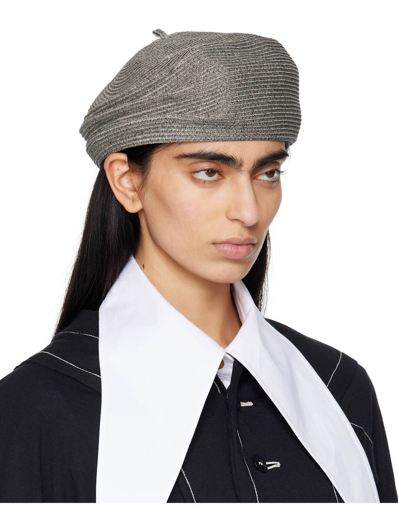Y's Gray Paper Braid Tucked Beret outlook