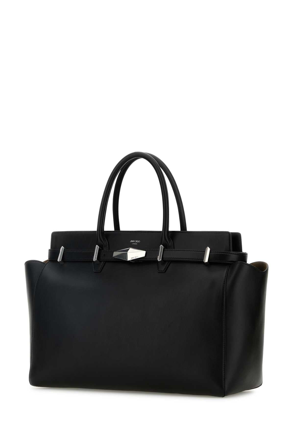 Jimmy Choo Women Black Leather Large Diamond Belted Shopping Bag - 2