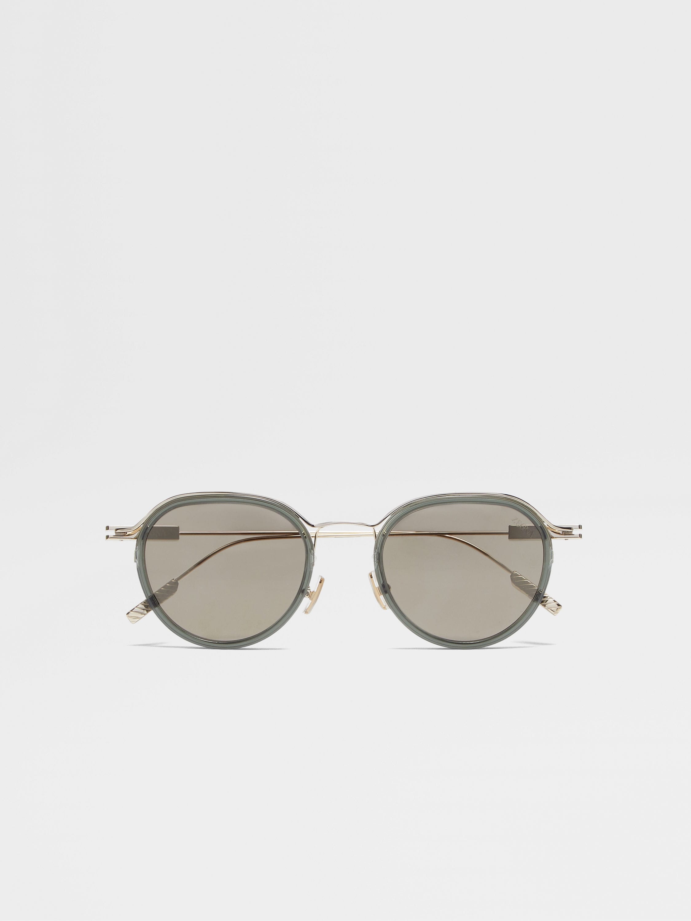 TRANSPARENT GREEN AND PALE GOLD ACETATE AND METAL SUNGLASSES - 1