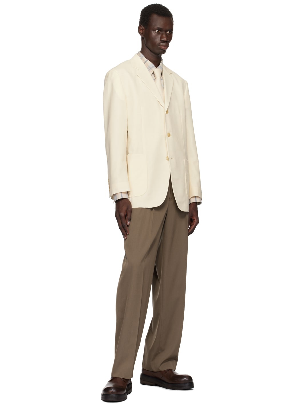 Beige Super Light Wool Tie - 3