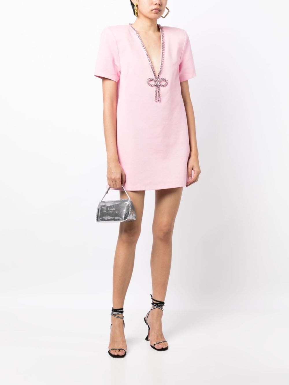 crystal bow V-neck minidress - 2
