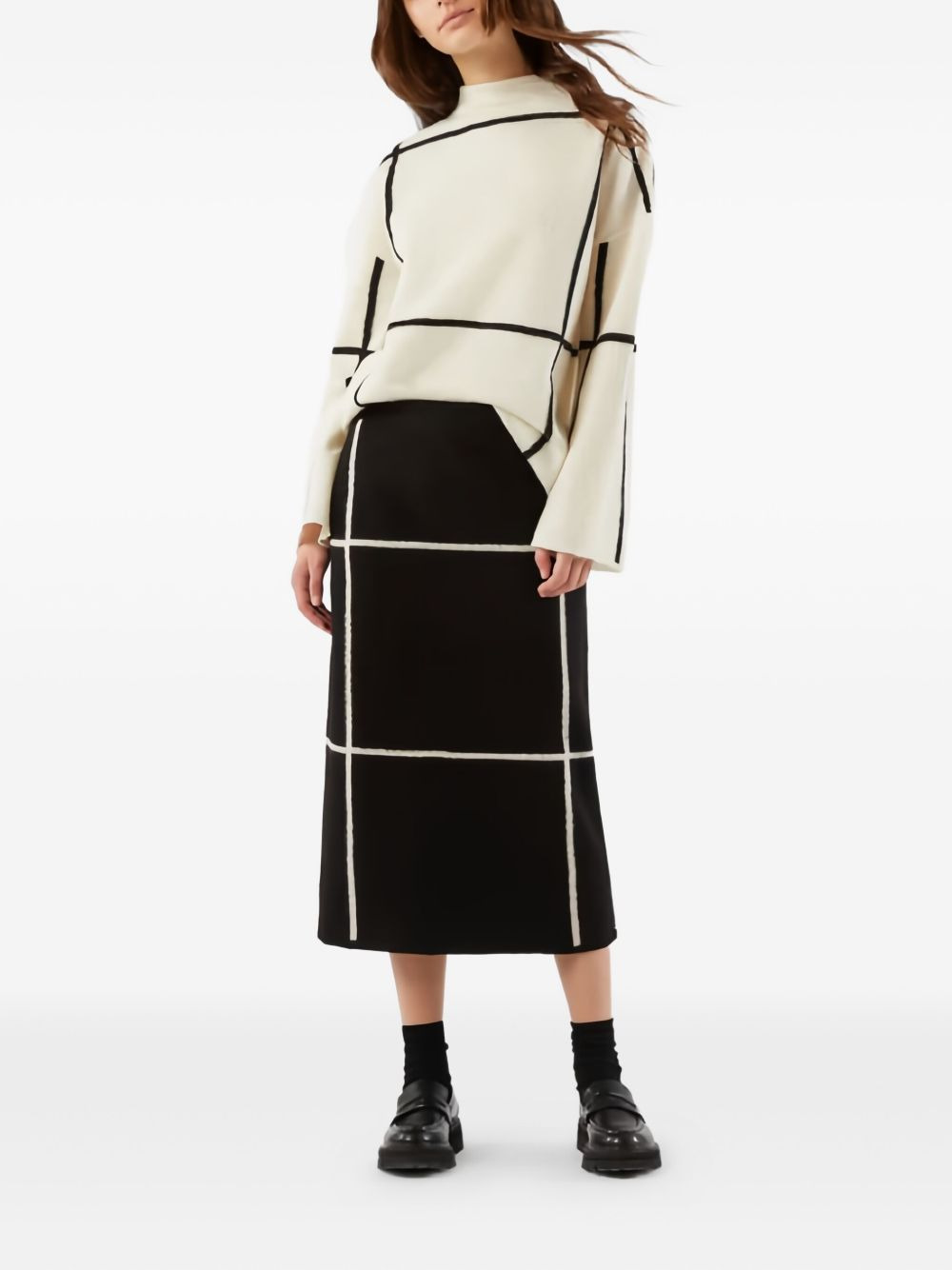 grid-pattern midi skirt - 3