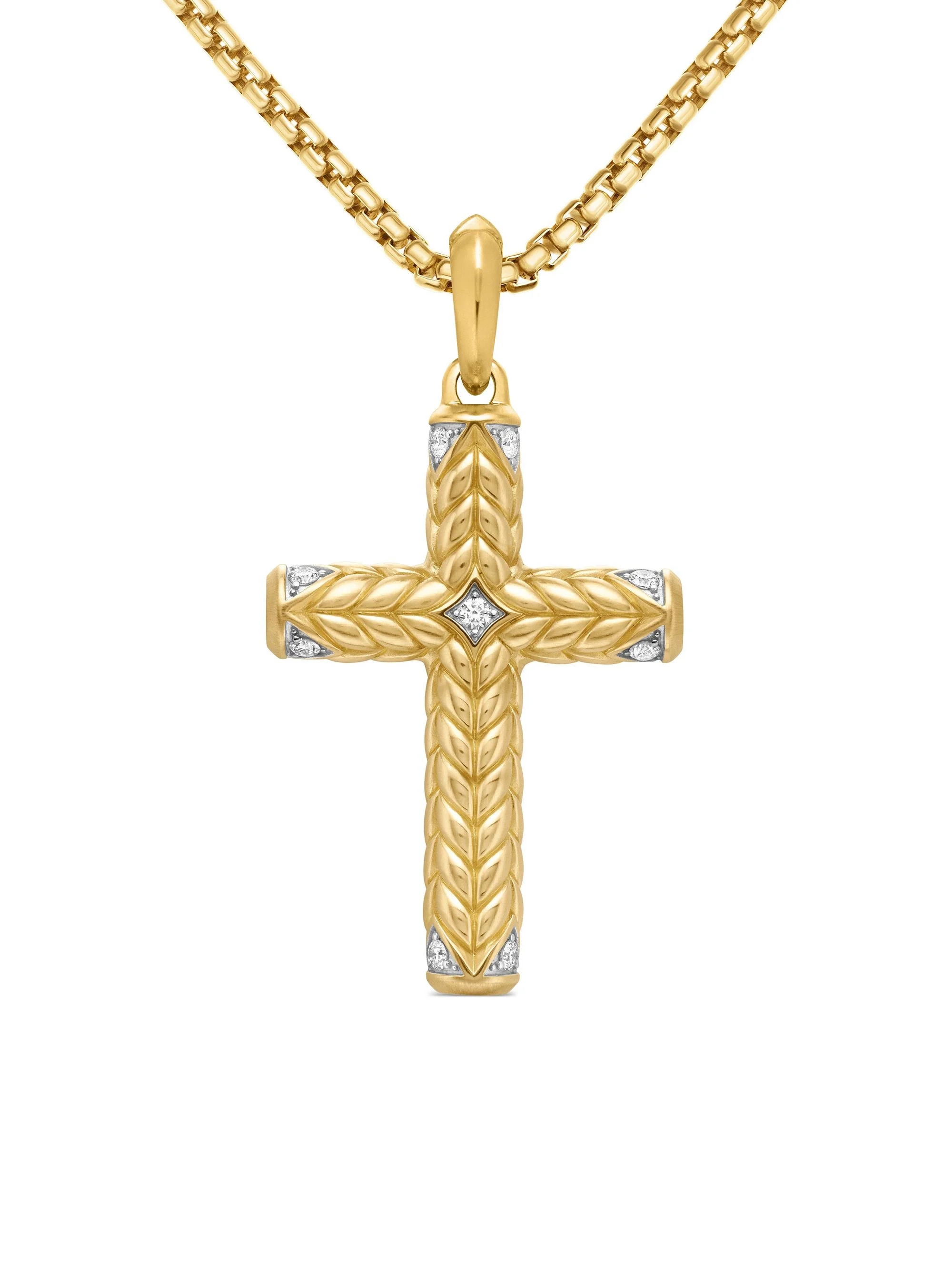 Men's Chevron Sculpted Cross Pendant in 18K Yellow Gold with Diamonds, 49MM - Diamond - 1