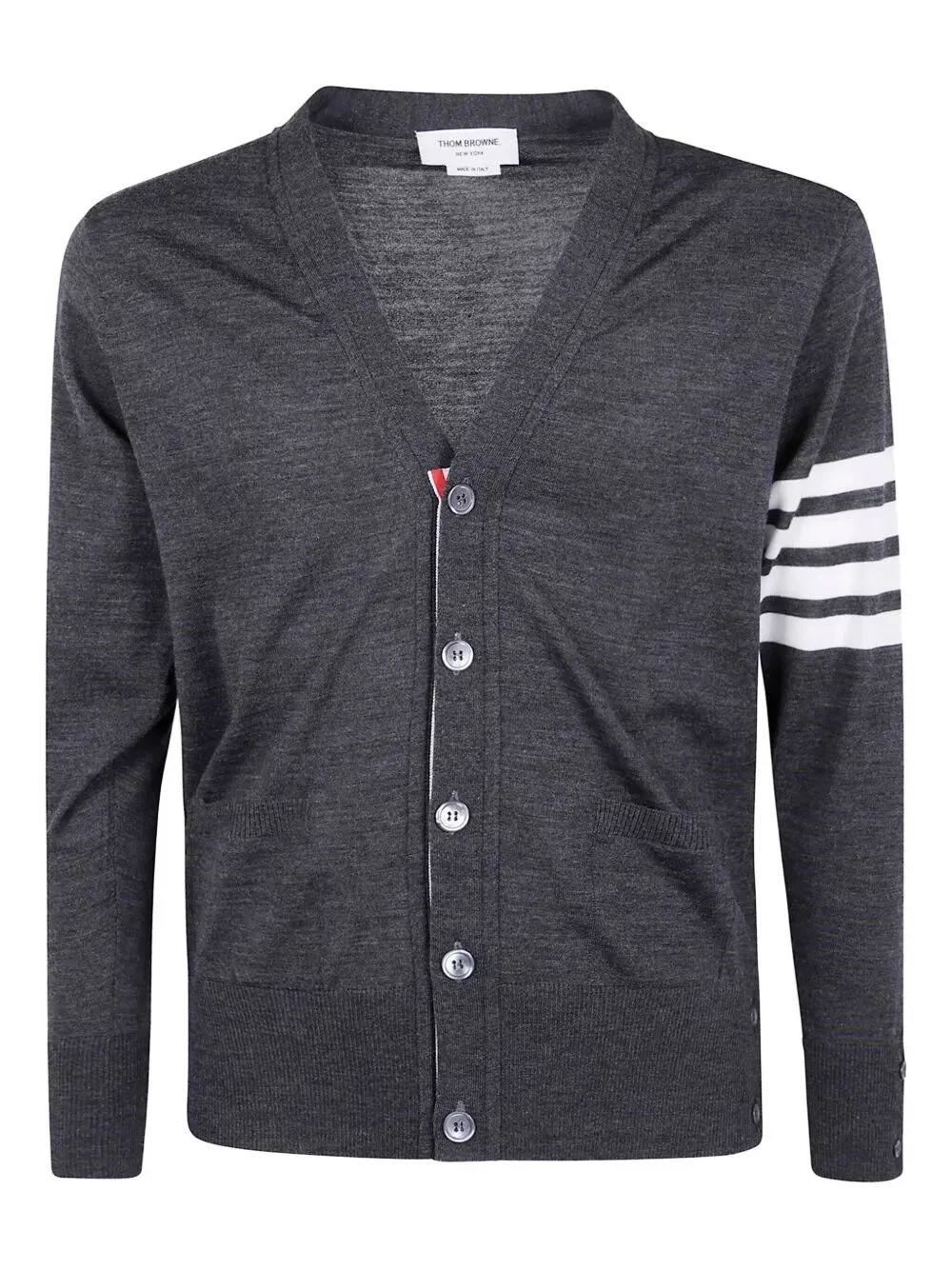 Classic V Neck Cardigan In Fine Merino Wool With 4 Bar Str - 1