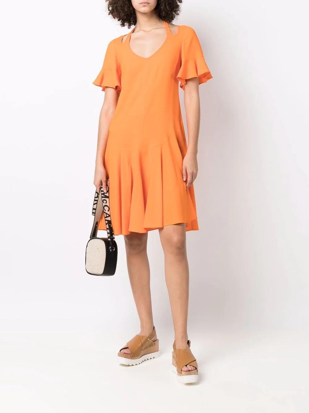 cut-out V-neck flared dress - 2