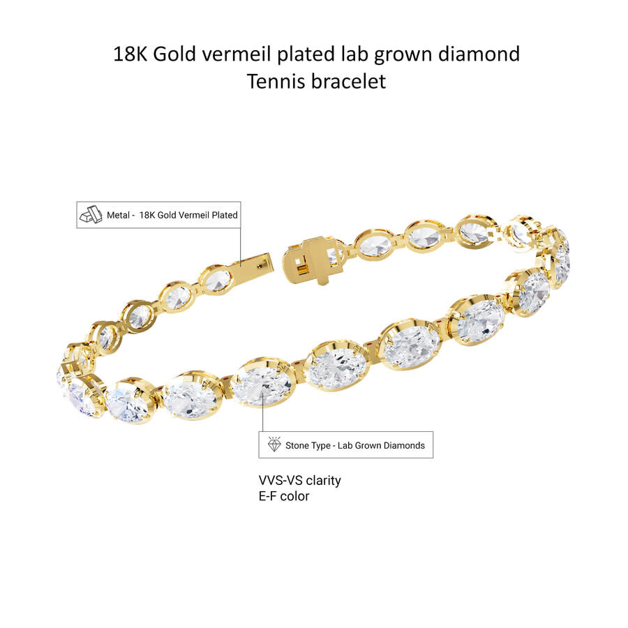 Diamond2Deal - Diamond2Deal 18k Vermeil Plated Silver 11 Ct Oval Cut Lab Grown Diamond Tennis Bracelet 7" VVS-VS, E - 3