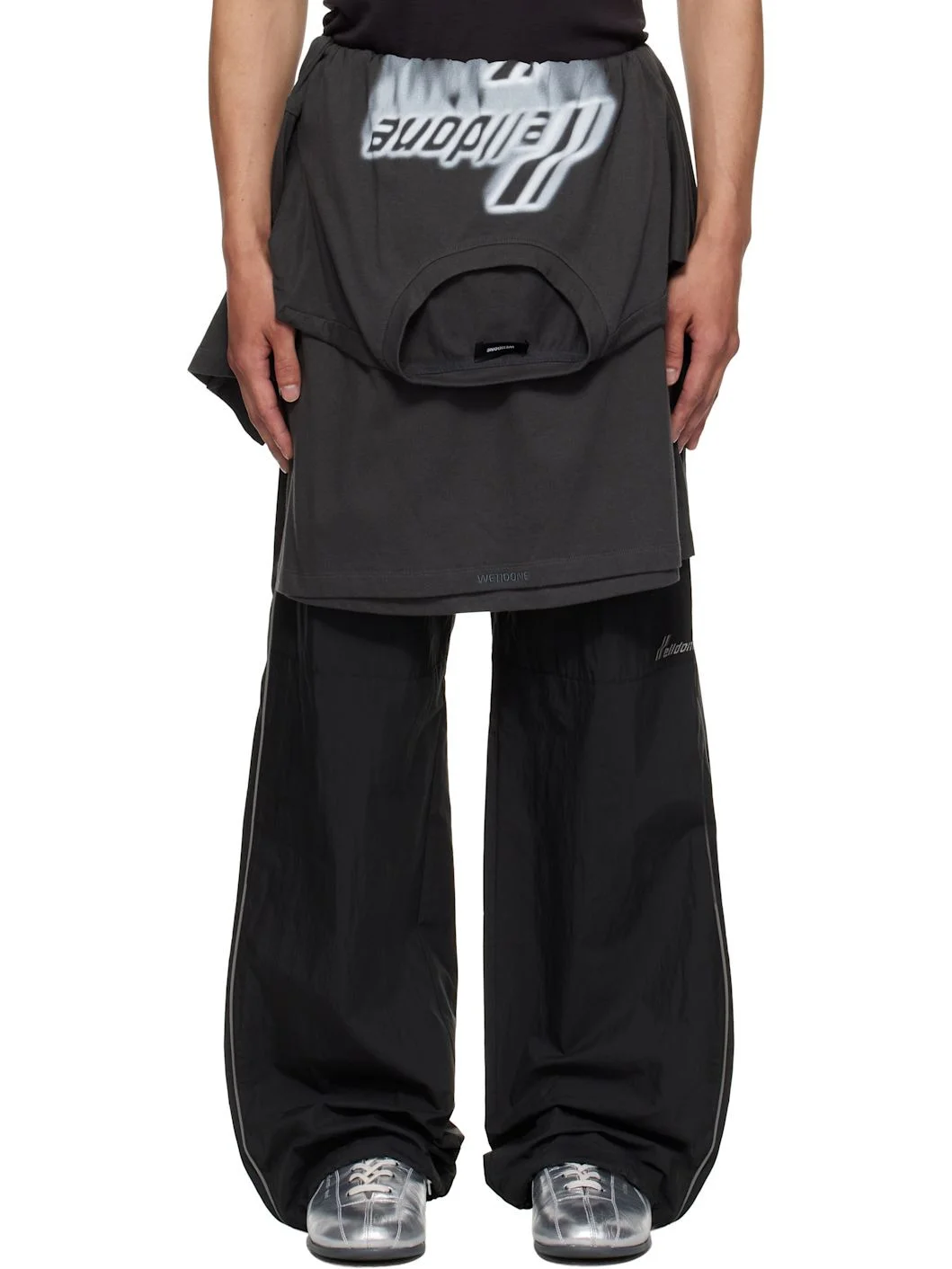 Black Layered Track Pants - 1
