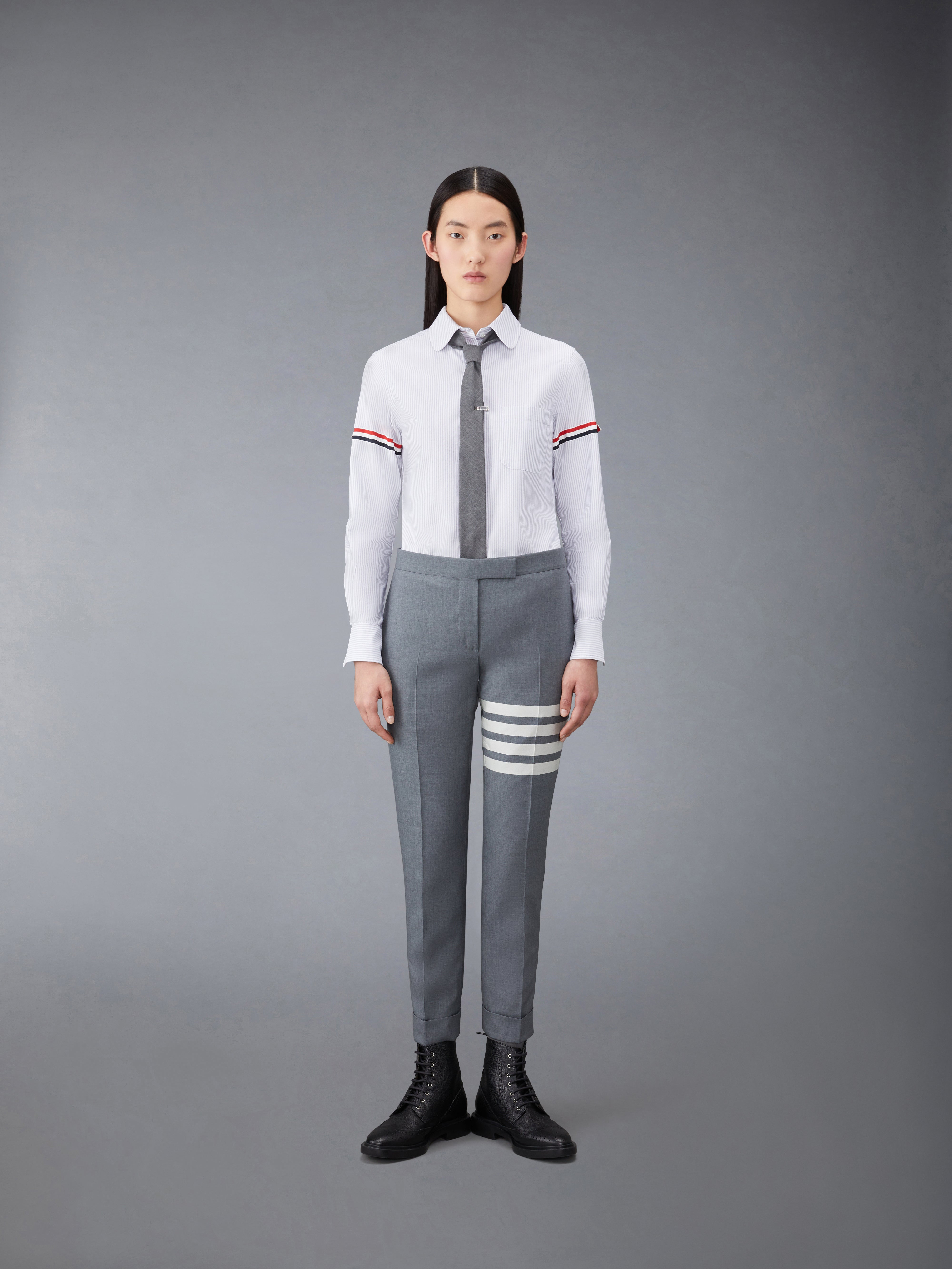 Medium Grey University Stripe Oxford Grosgrain Armband Long Sleeve Shirt - 4