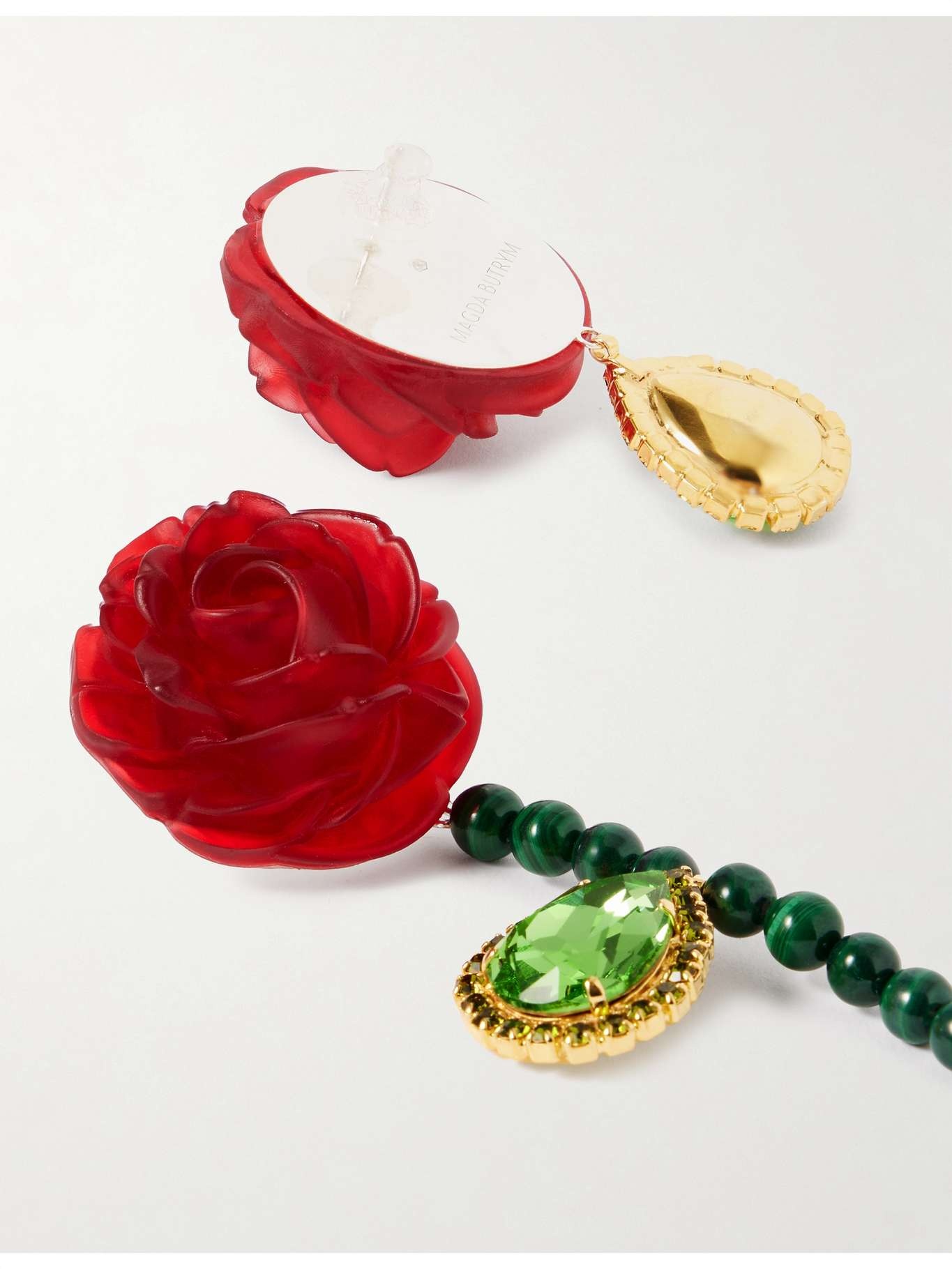 Gold-tone, silver, resin and crystal earrings Red - 3