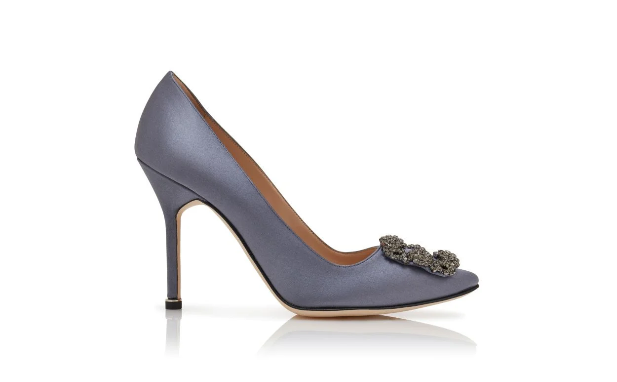 Grey Satin Jewel Buckle Pumps - 1
