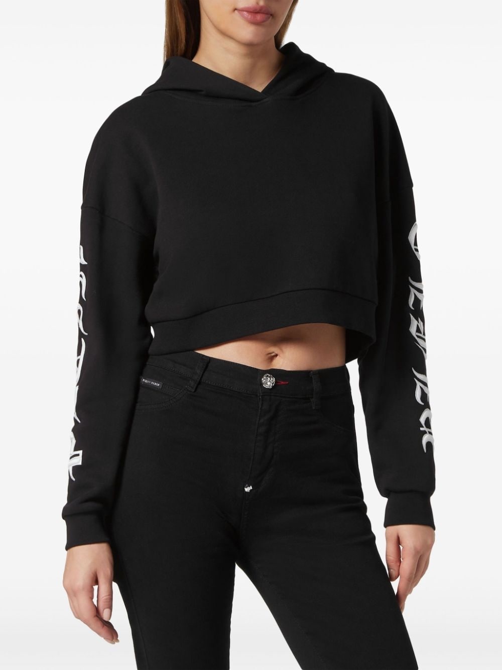 logo-embroidered cropped hoodie - 2