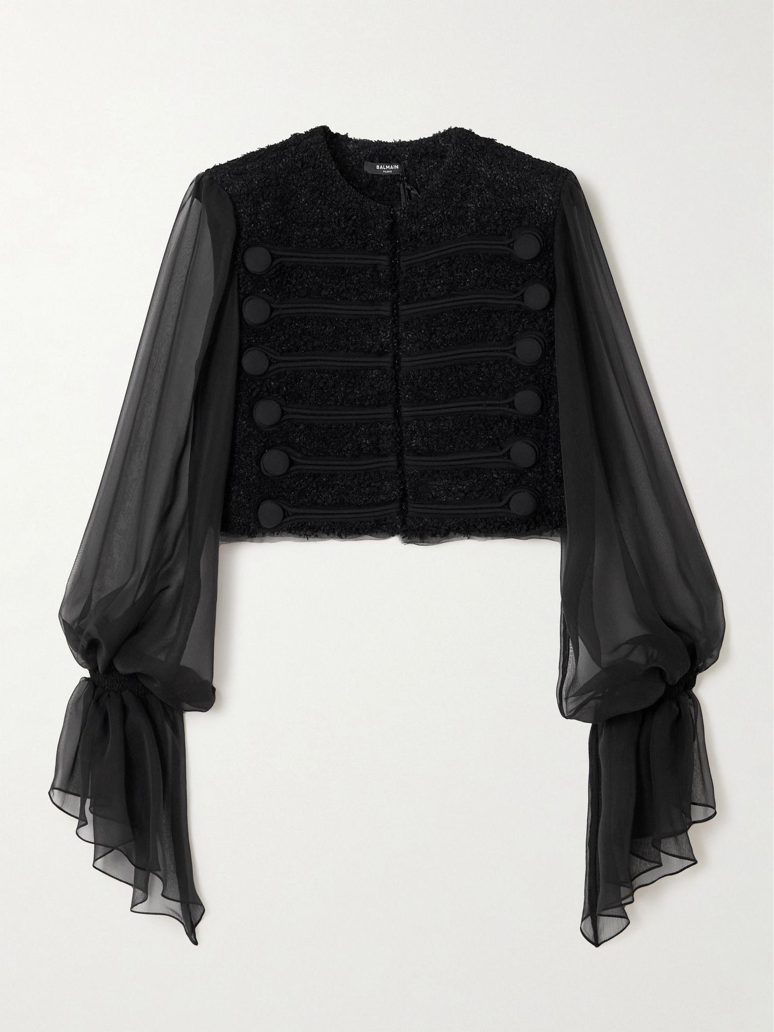 Tweed and silk-chiffon jacket Black - 1