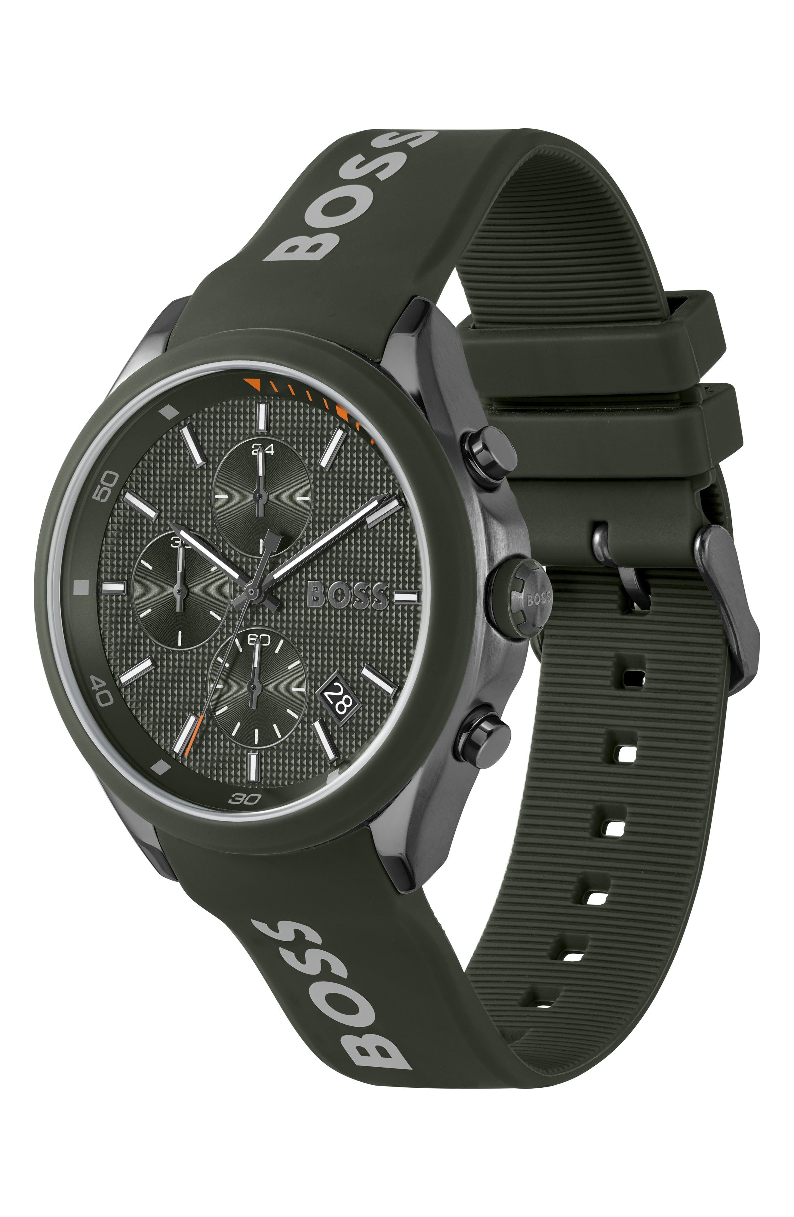 BOSS Velocity Chronograph Silicone Strap Watch, 44mm in Green at Nordstrom - 3
