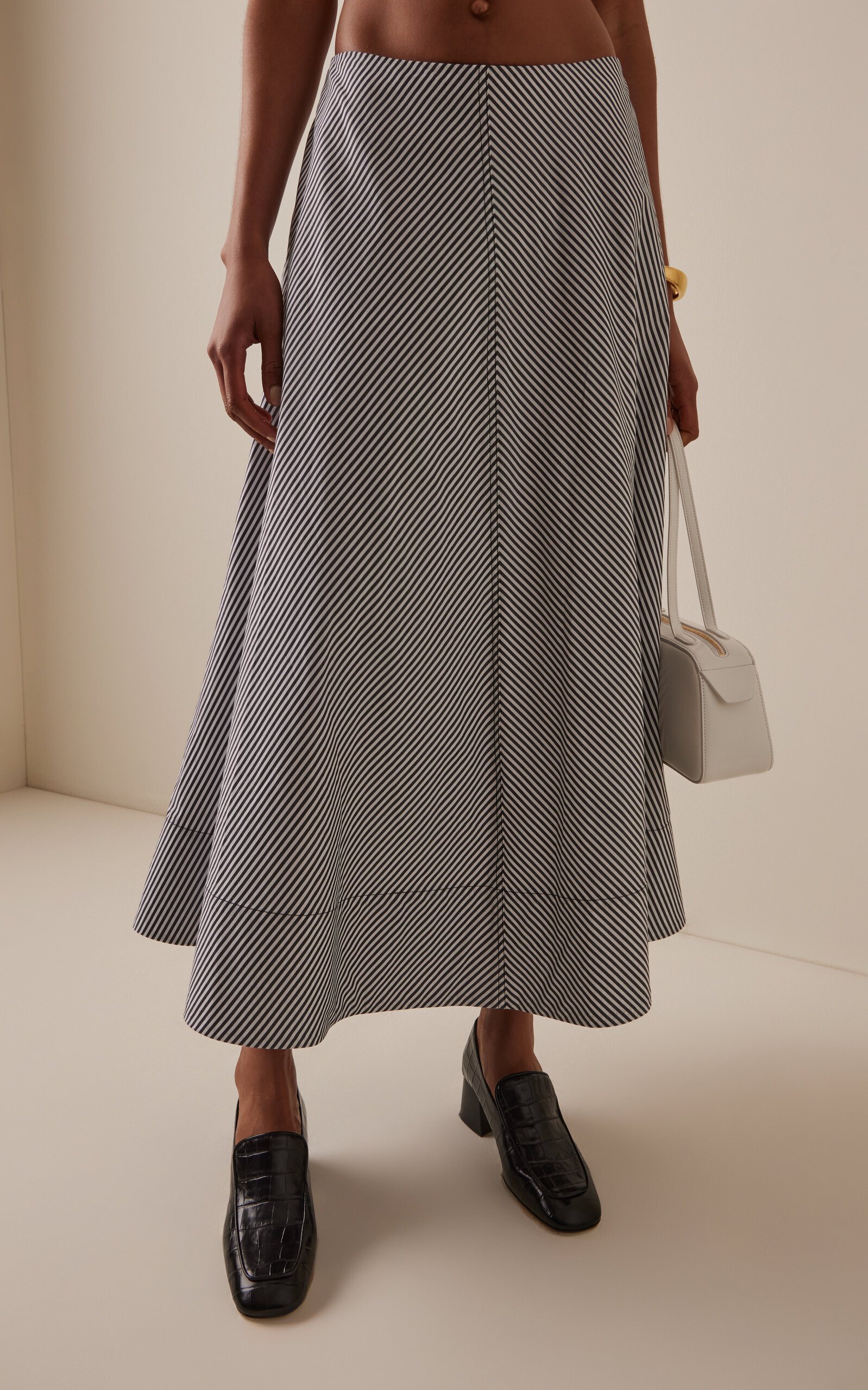 The Knox Low-Rise Pima Cotton Midi Skirt black/white - 3