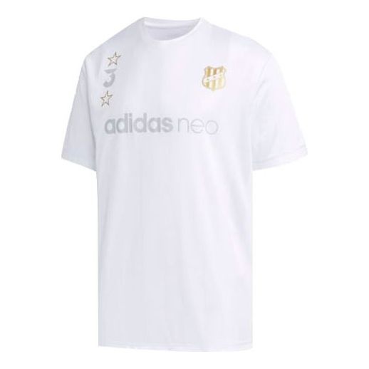 Men's adidas neo Logo Printing Sports Round Neck Short Sleeve White T-Shirt EI4518 - 1