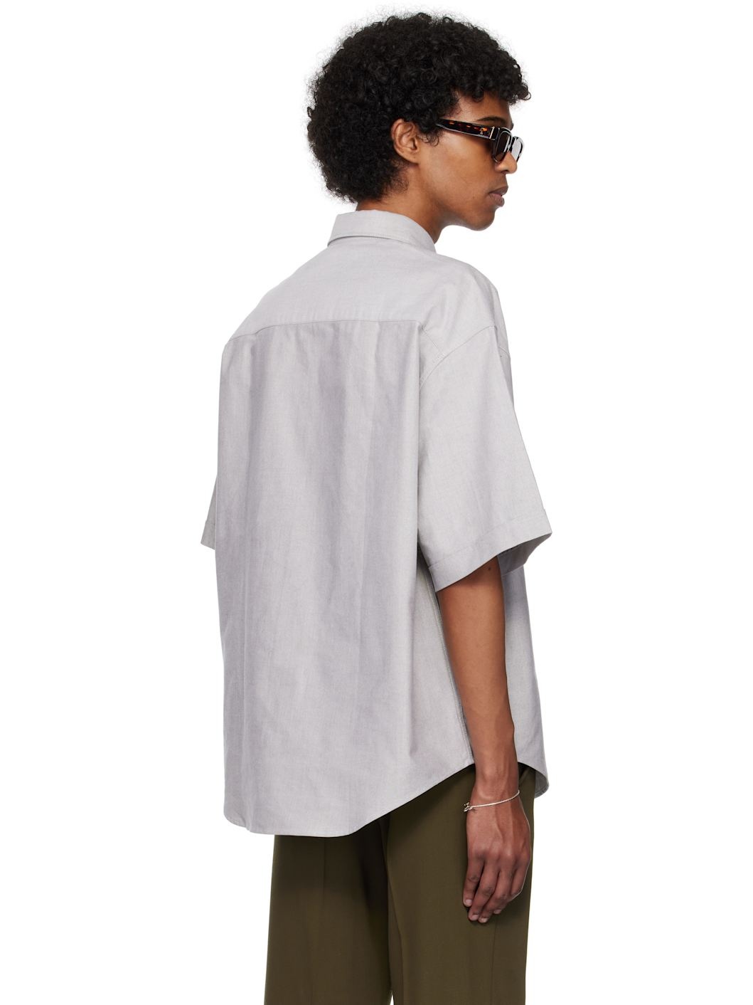 Gray Cotton Boxy Fit Short Sleeves Shirt - 3
