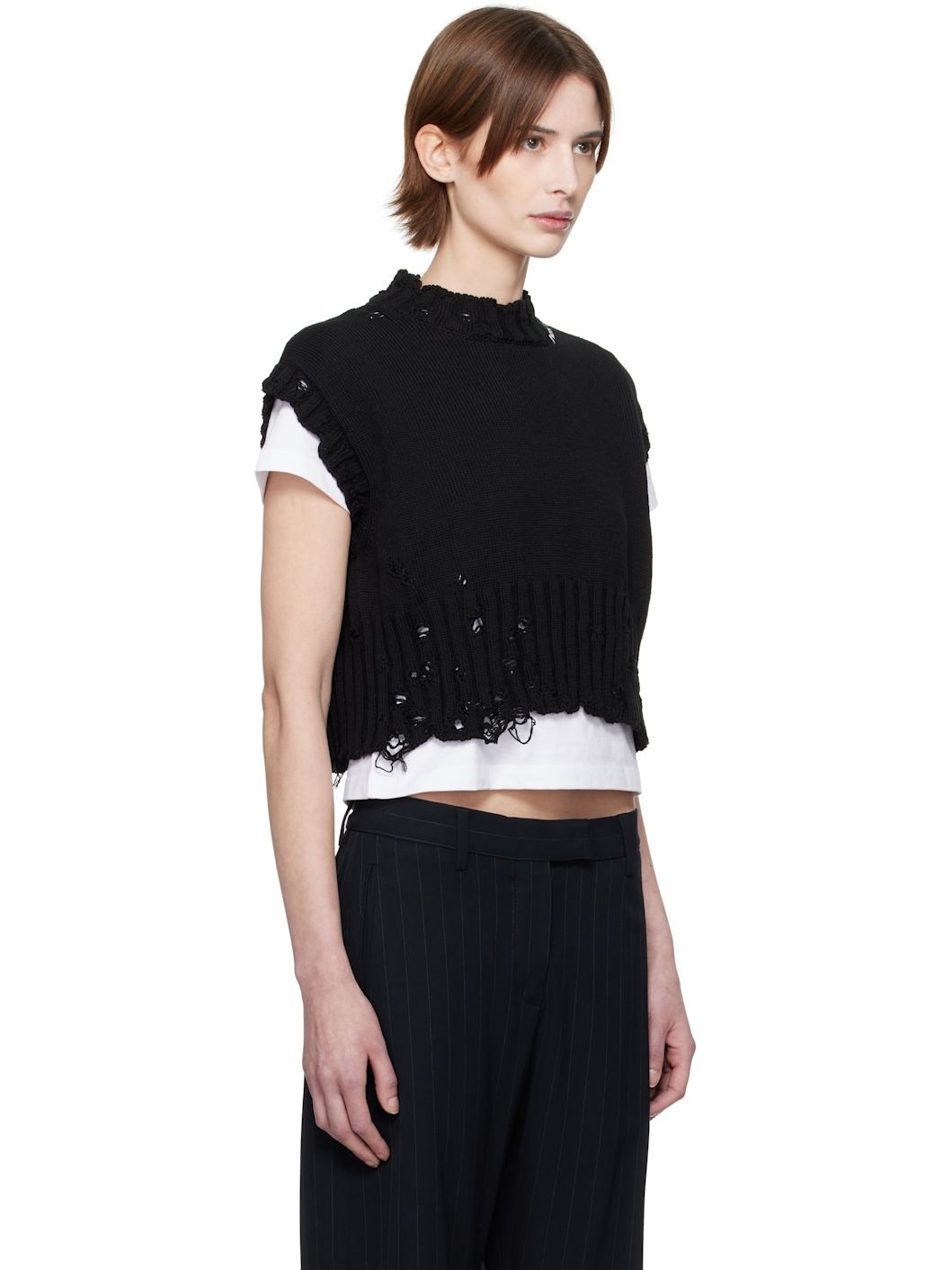 Black Sleeveless Crewneck Sweater - 2