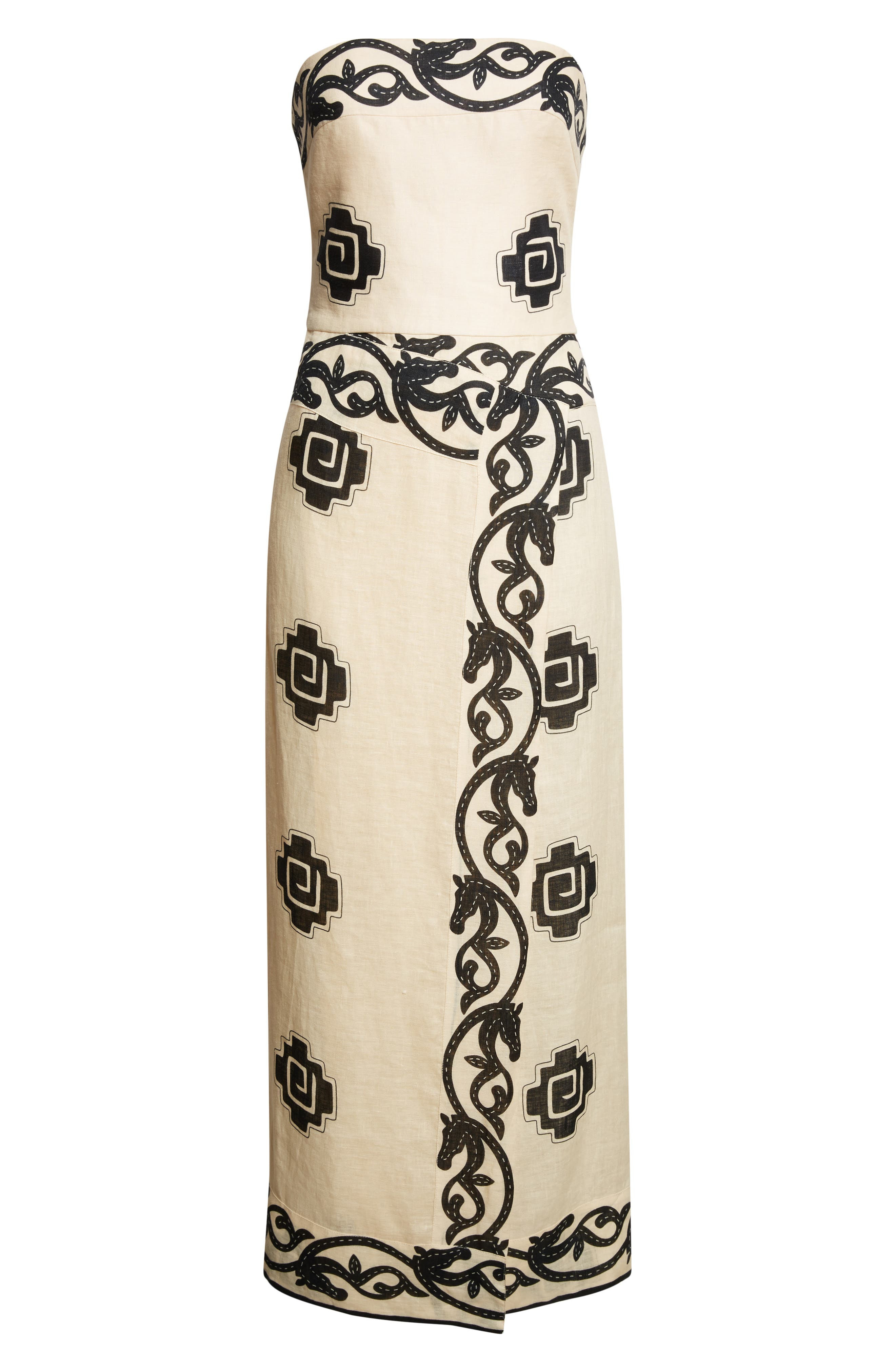 Johanna Ortiz Ancient Strapless Linen Faux Wrap Dress in Ecru /Black at Nordstrom - 5
