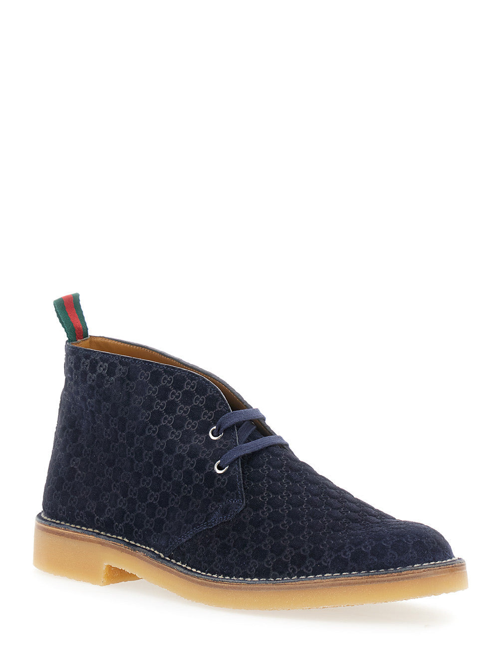 Gucci Men Blue Ankle Boots With Web Detail On The Heel And Low Heel In Gg Suede Man - 2