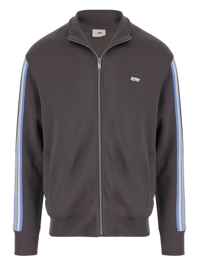 stripe-detail zip-up sweater 1
