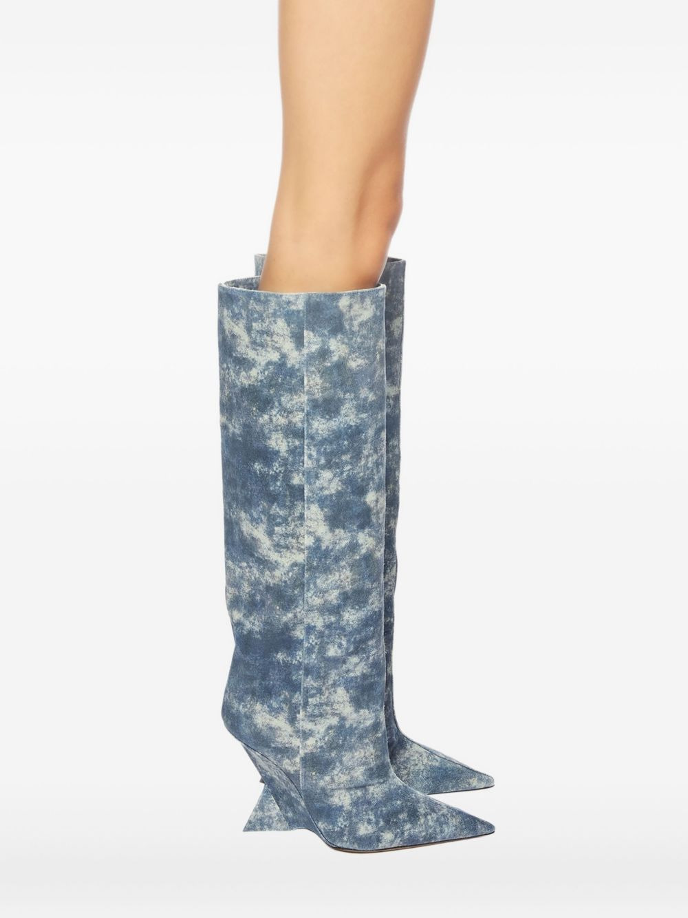 denim-print heeled boots - 4