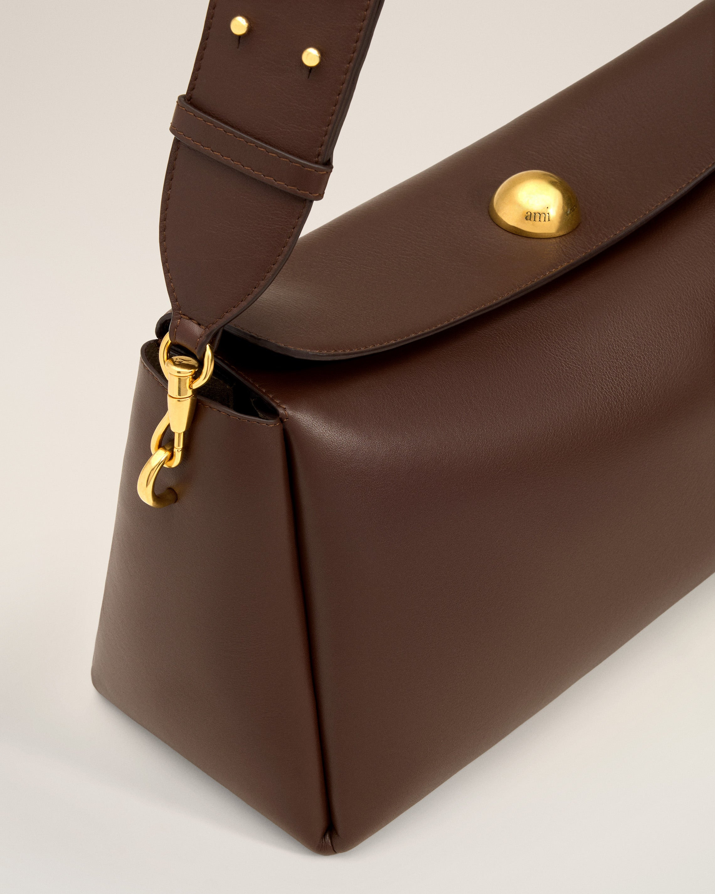 BROWN SMOOTH LEATHER CARROUSEL MEDIUM BAG - 6