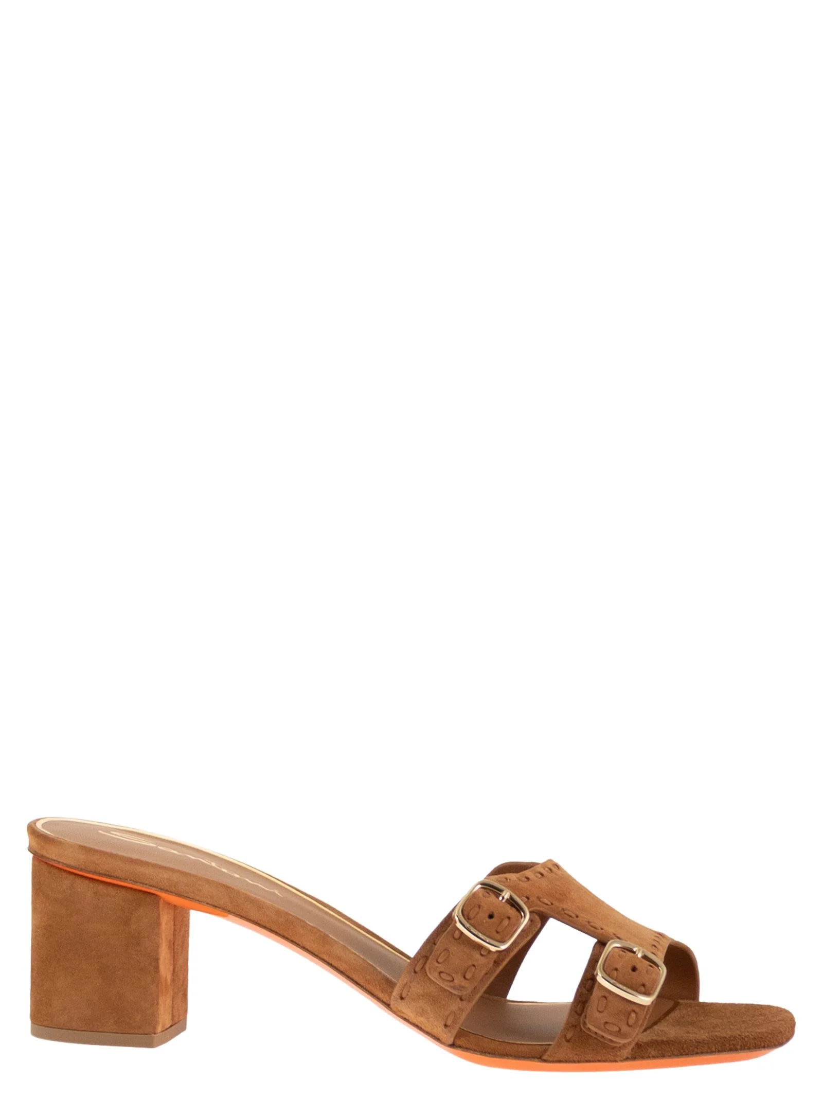 Santoni Women Suede Mule Sandals With Double Buckle And Block Heel - 1