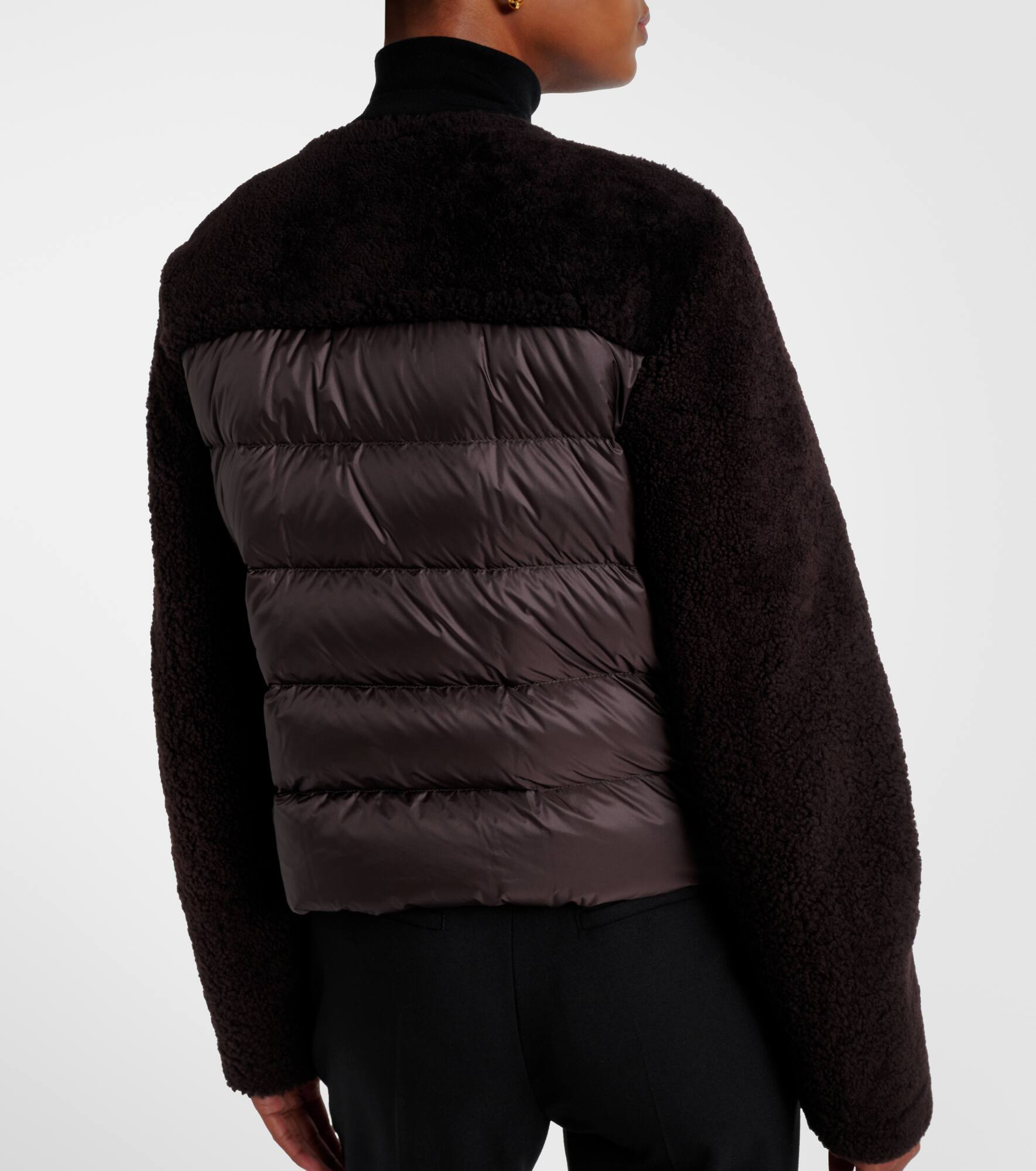 Cropped leather-trimmed down jacket - 6