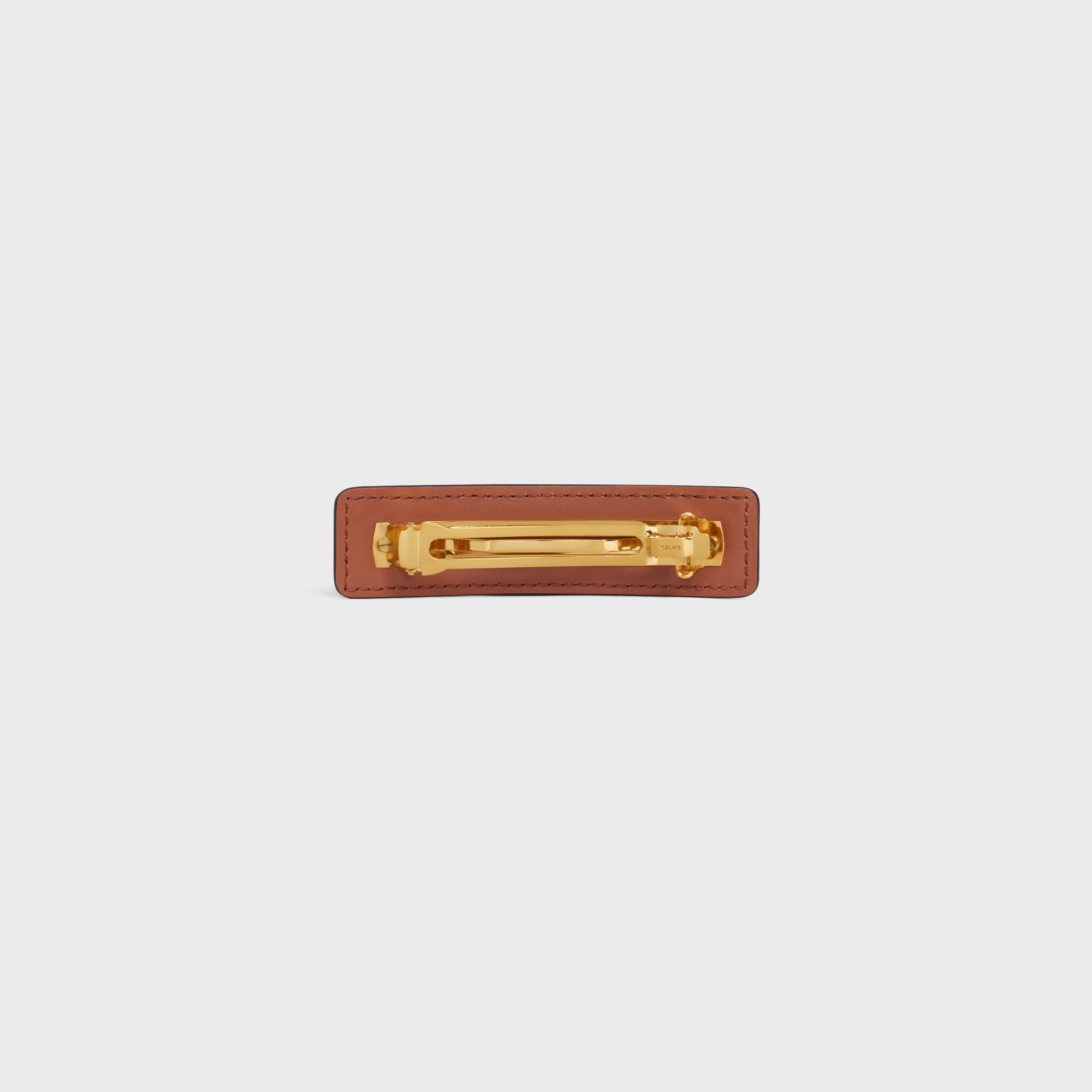 Triomphe Canvas Hair Clip in Calfskin, Steel and Canvas - 3