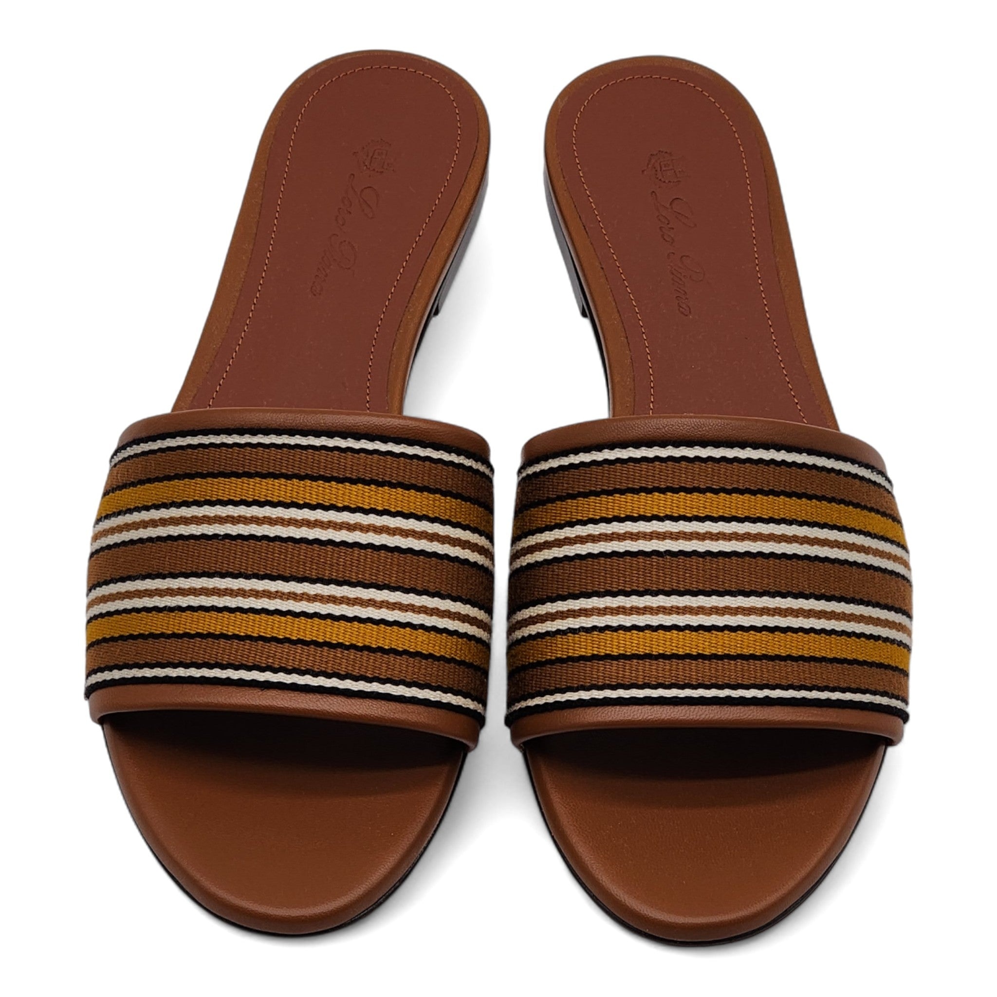 Loro Piana The Suitcase Stripe Flat Sandals in Brown - 4