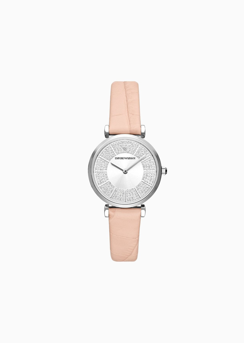 Two-hand pink leather watch 1