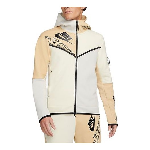Men's Nike Sportswear Tech Fleece Printing Full-Length Zipper Cardigan Jacket Light Bone DM6475-072 - 1