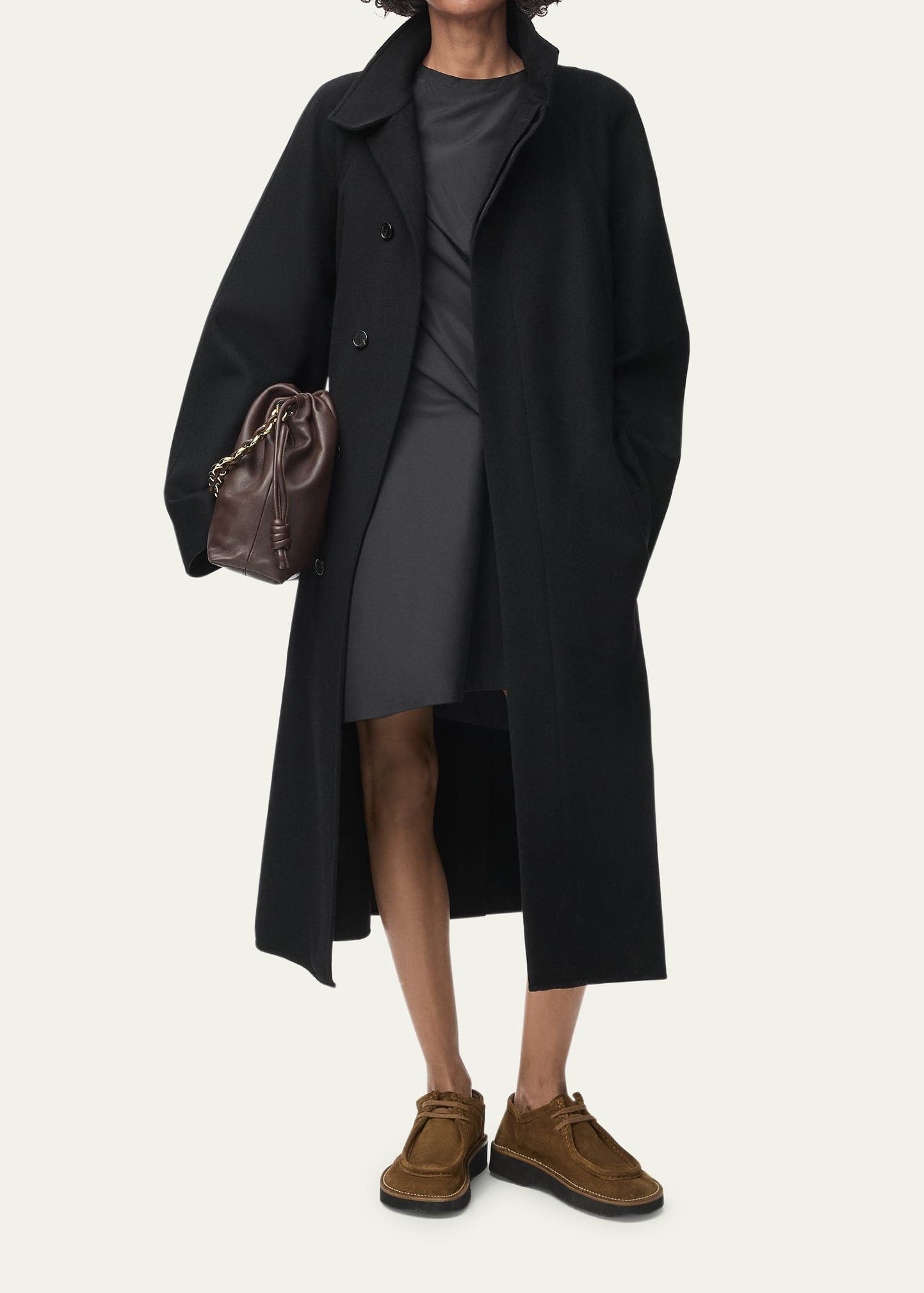 High-Neck Belted Wool-Cashmere Outer Coat - 4