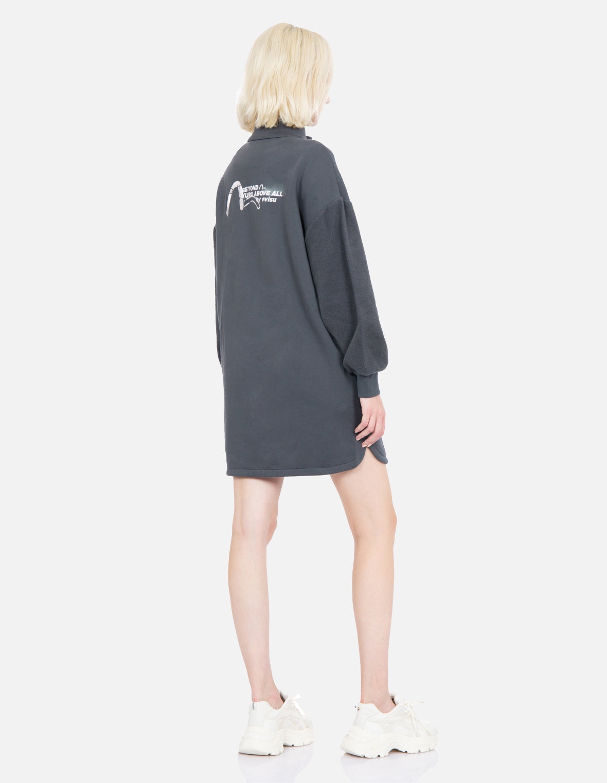 Slogan Print Turtle Neck Sweatdress - 3