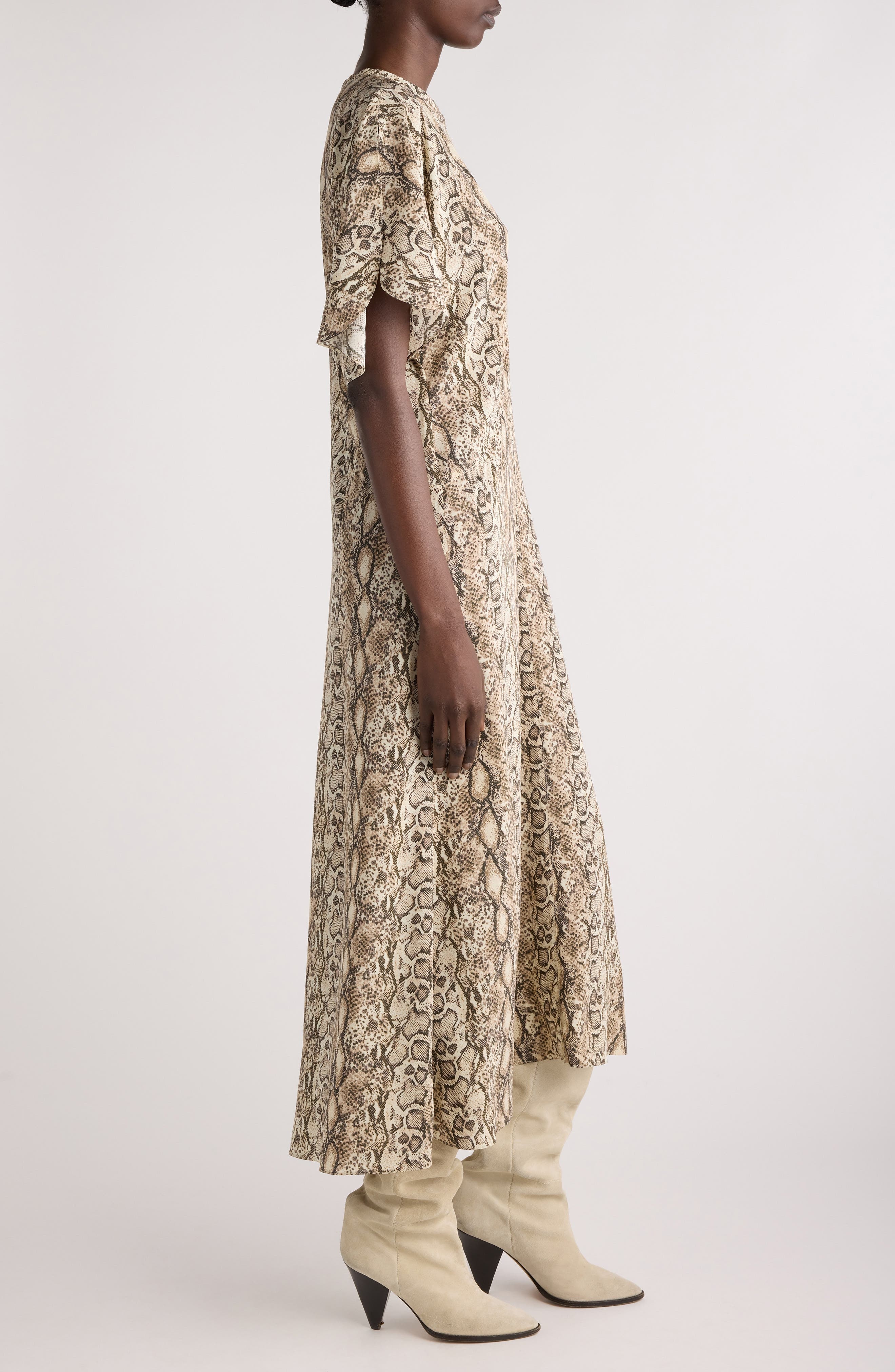 Isabel Marant Keany Snakeskin Print Stretch Silk Dress in Natural at Nordstrom - 3
