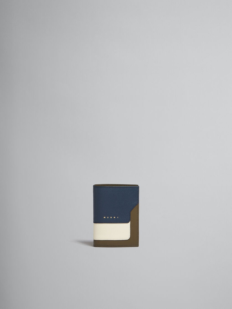 DEEP BLUE CREAM AND GREEN SAFFIANO LEATHER BI-FOLD WALLET 1