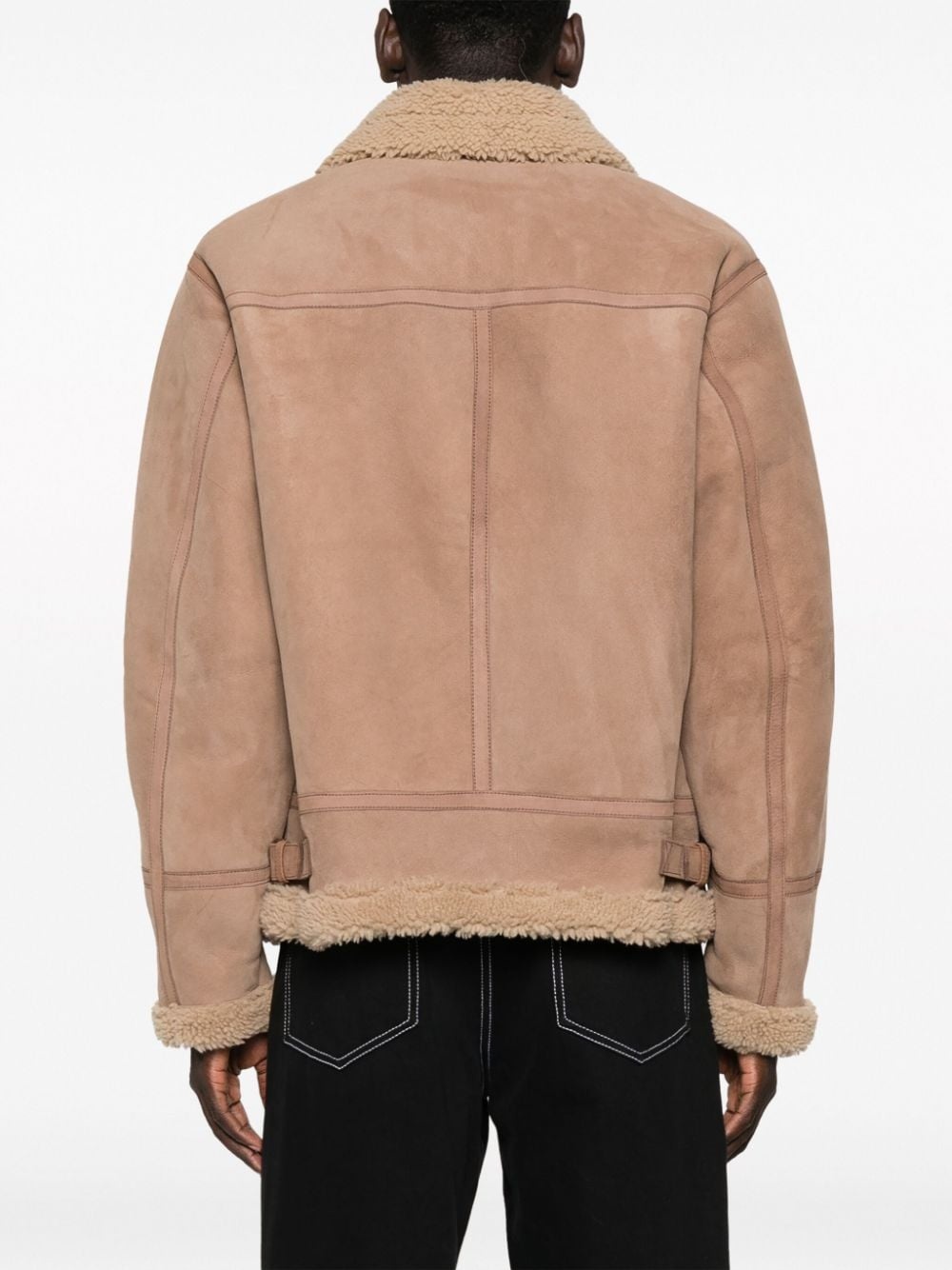 shearling zip-up biker jacket - 5