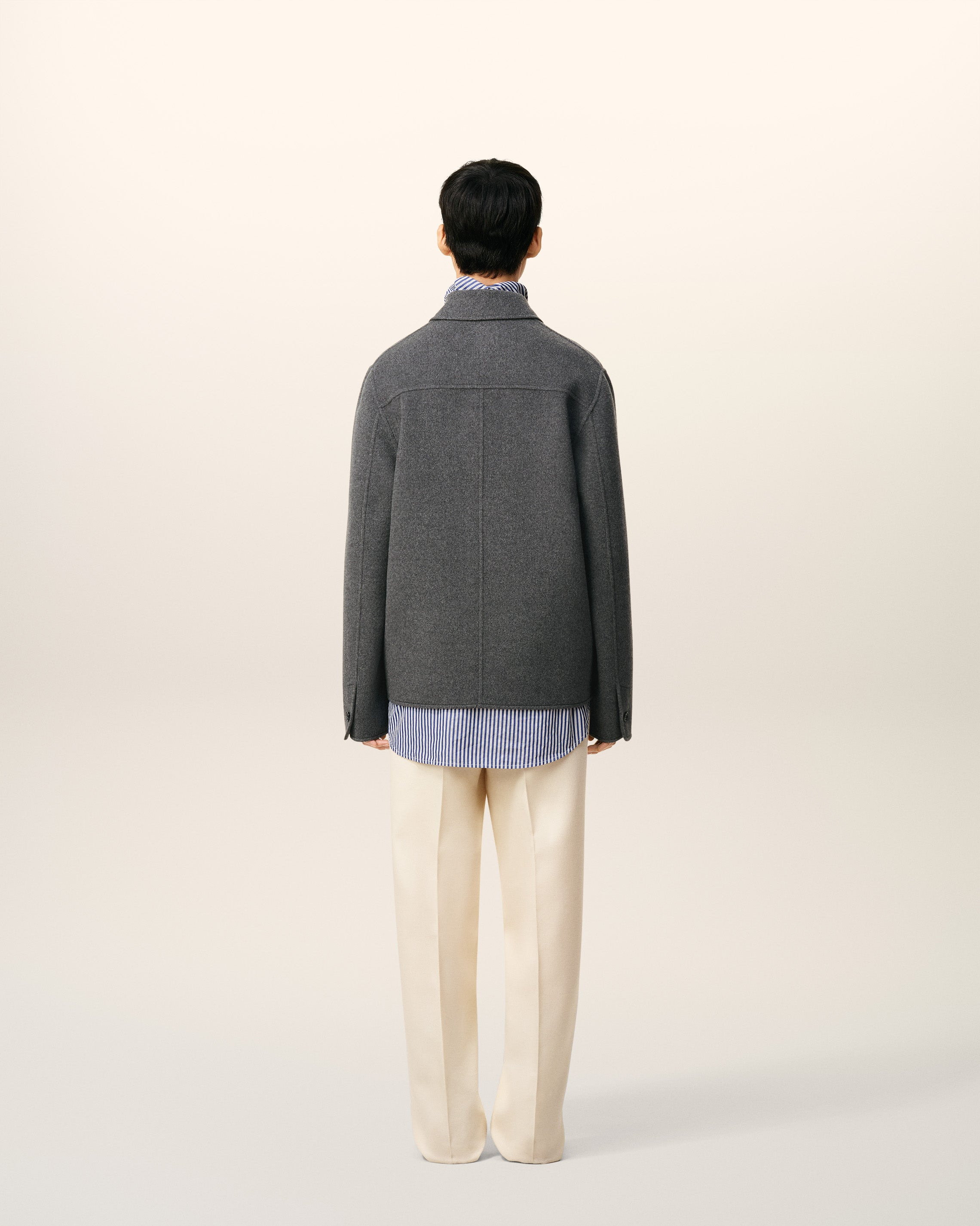 GREY WOOL BOXY BUTTONED JACKET - 5